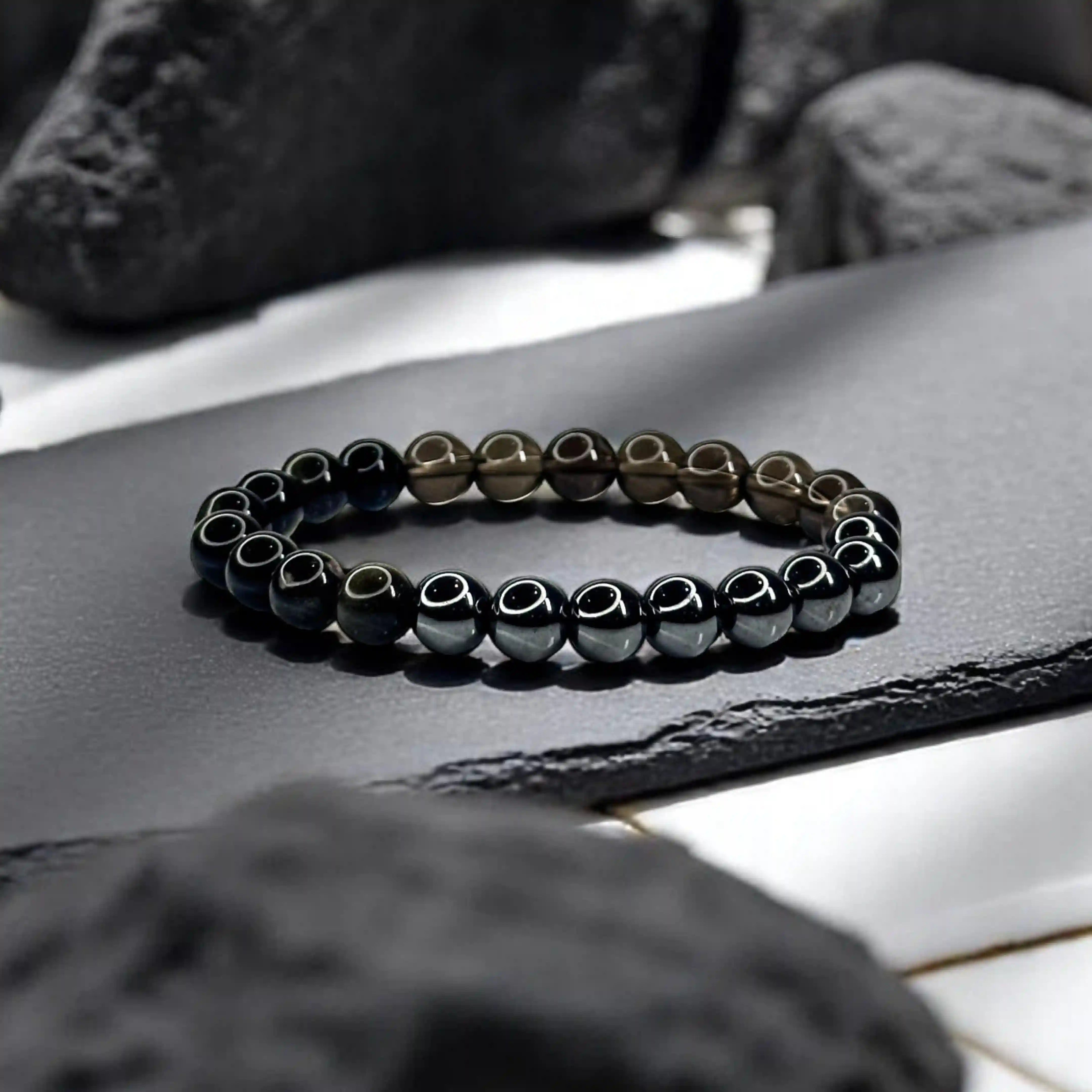 Triple Protection Bracelet Smoky Quartz, Black Obsidian