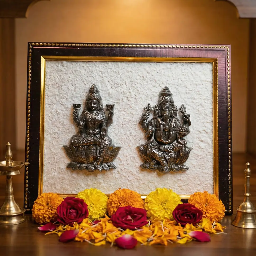 Pyrite Lakshmi Ganesh Ji On Selenite Frame