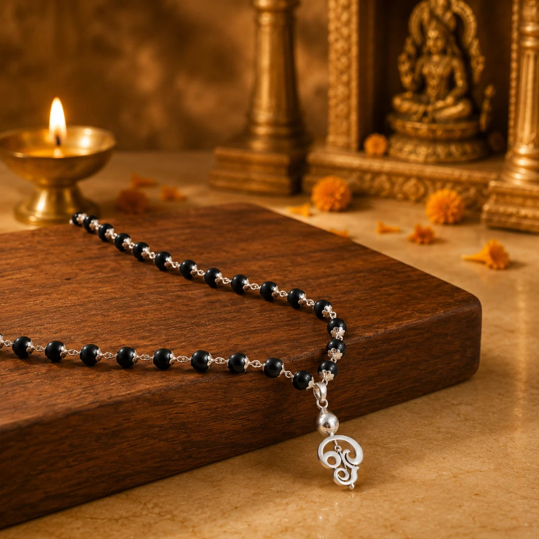 Silver Capped Karungali Malai - Lord Murugan Vel Pendant