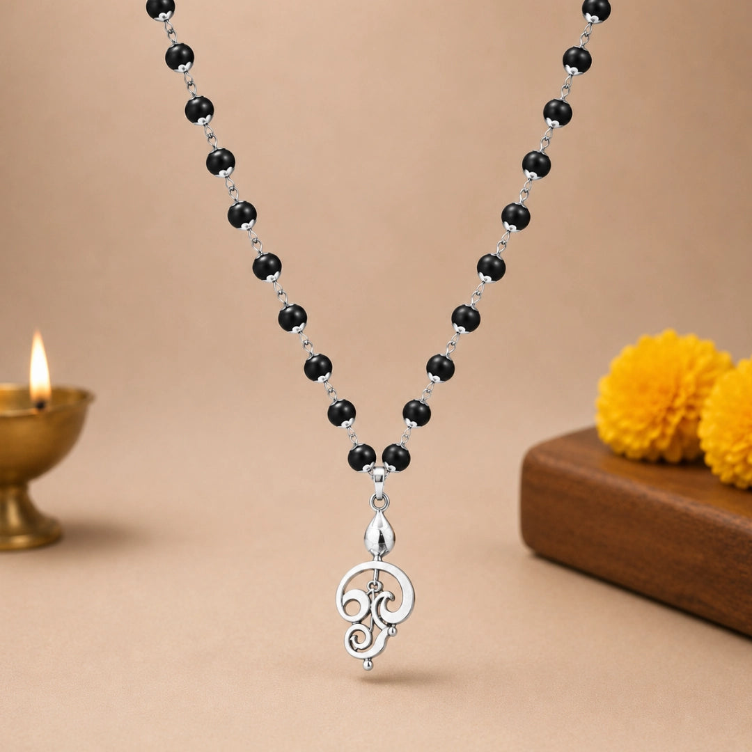 Silver Capped Karungali Malai - Lord Murugan Vel Pendant