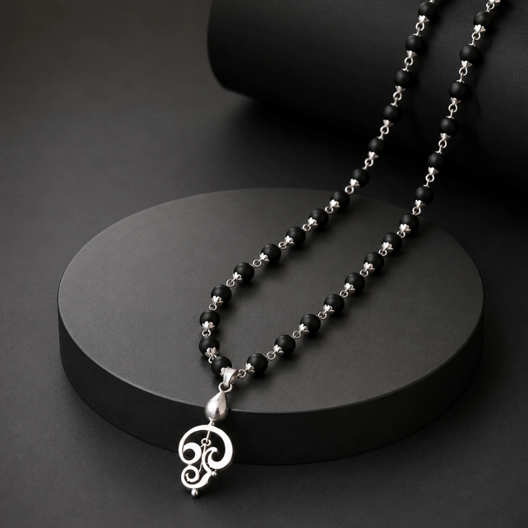 Silver Capped Karungali Malai - Lord Murugan Vel Pendant