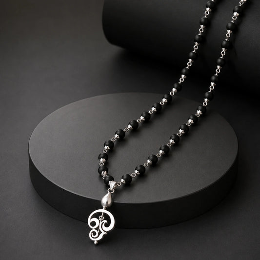 Silver Capped Karungali Malai - Lord Murugan Vel Pendant