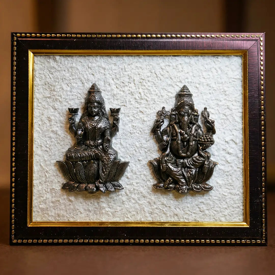 Pyrite Lakshmi Ganesh Ji On Selenite Frame
