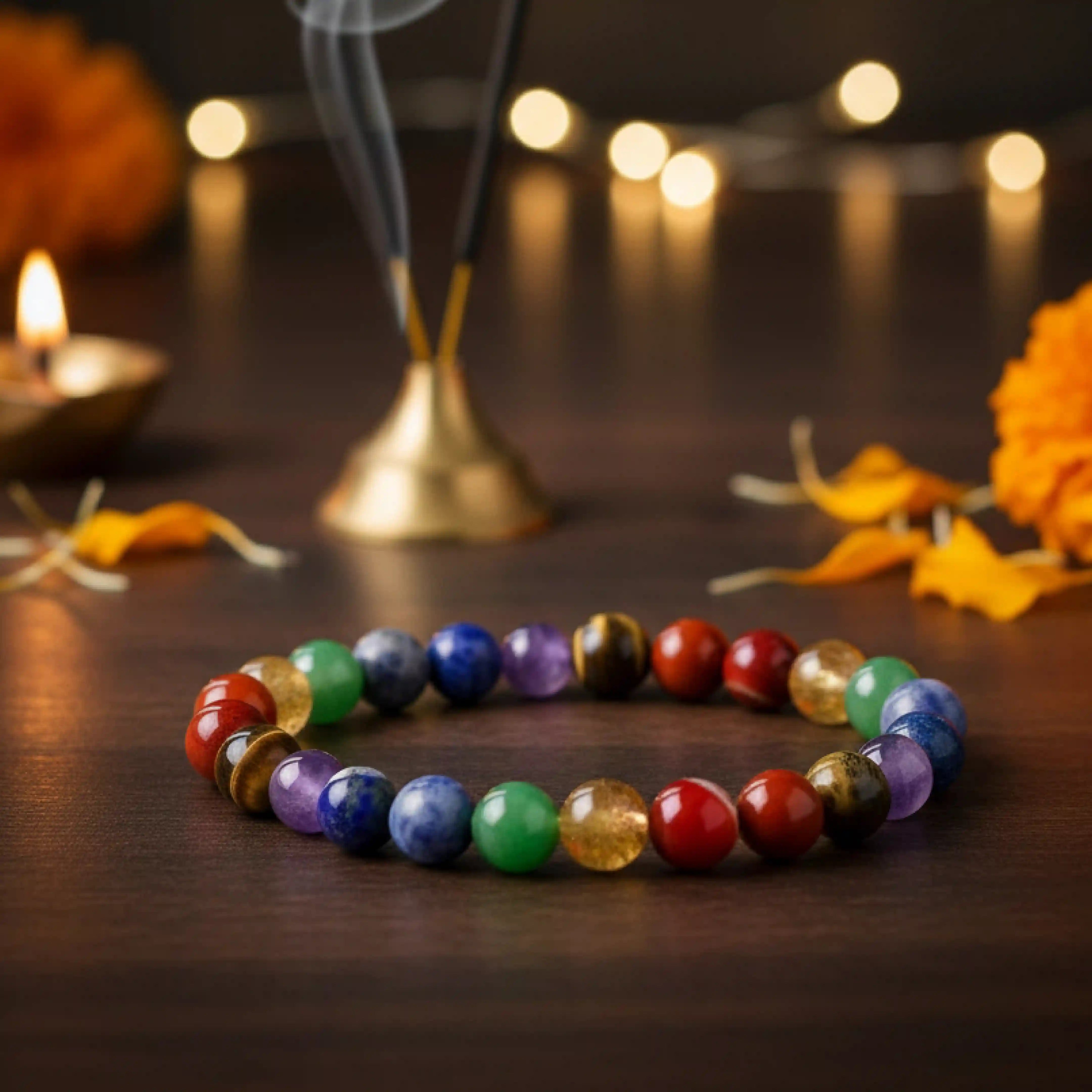 7 Chakra Bracelet - Amethyst, Lapis Lazuli, Sodalite, Green Aventurine, Citrine, Carnelian, Red Jasper, Tiger Eye