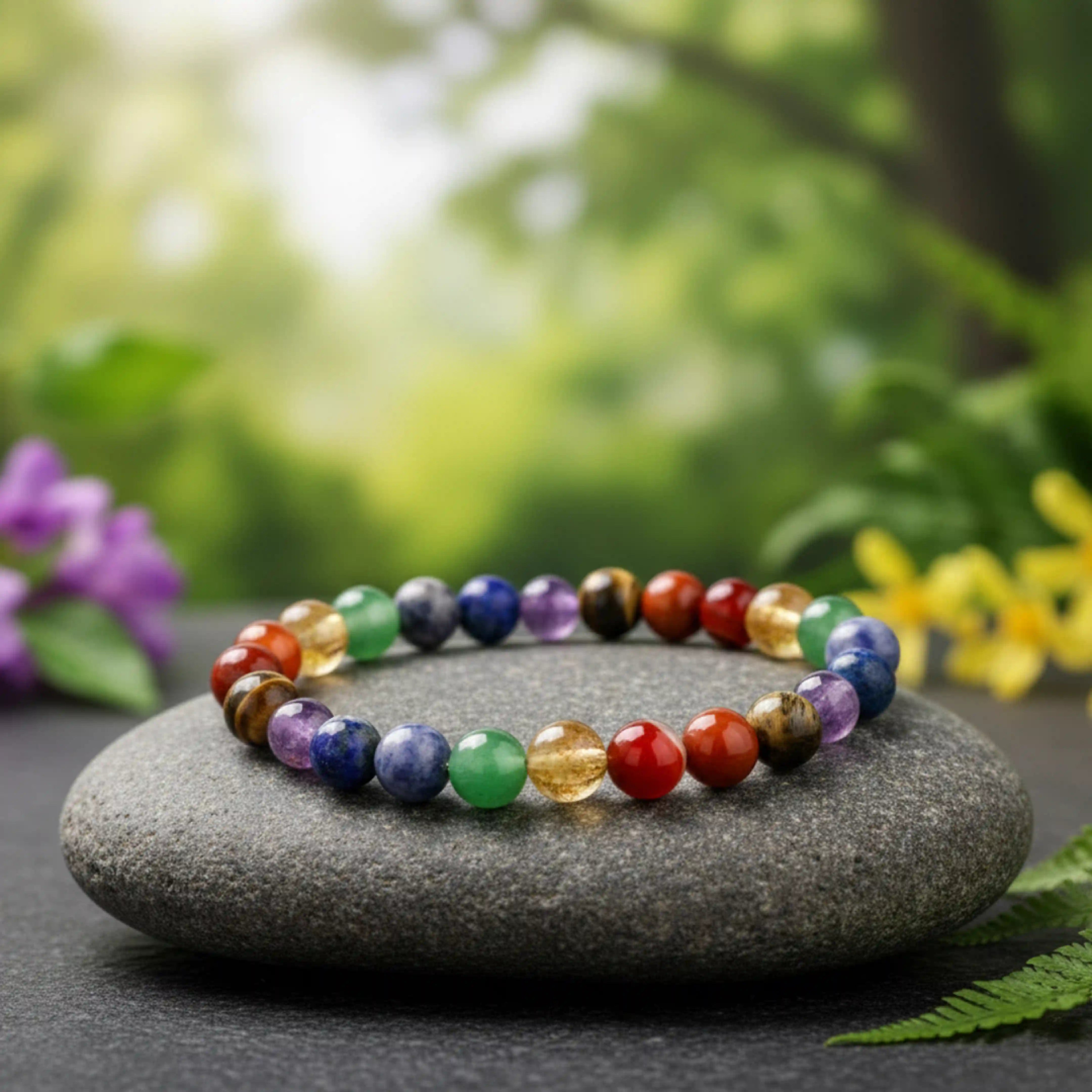 7 Chakra Bracelet - Amethyst, Lapis Lazuli, Sodalite, Green Aventurine, Citrine, Carnelian, Red Jasper, Tiger Eye