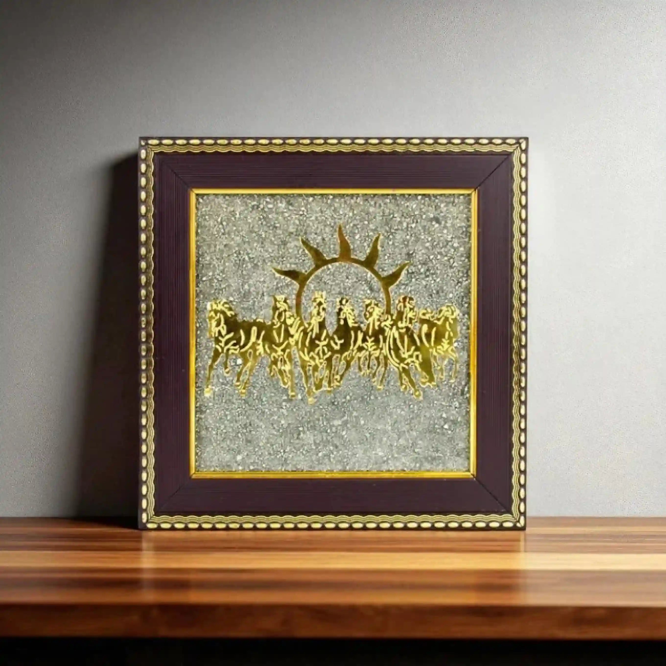 7 Horses Photo Frame on Raw Pyrite