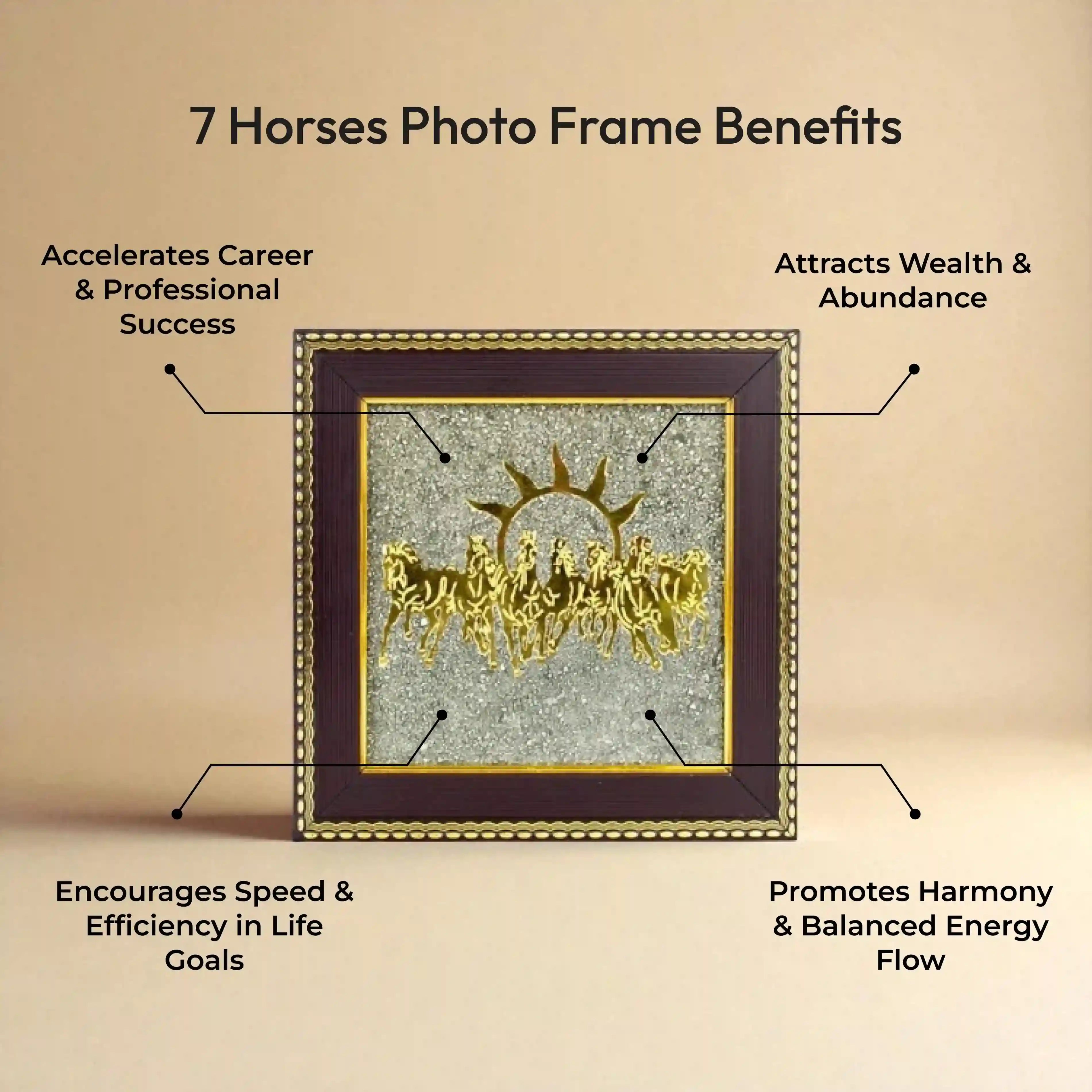 7 Horses Photo Frame on Raw Pyrite