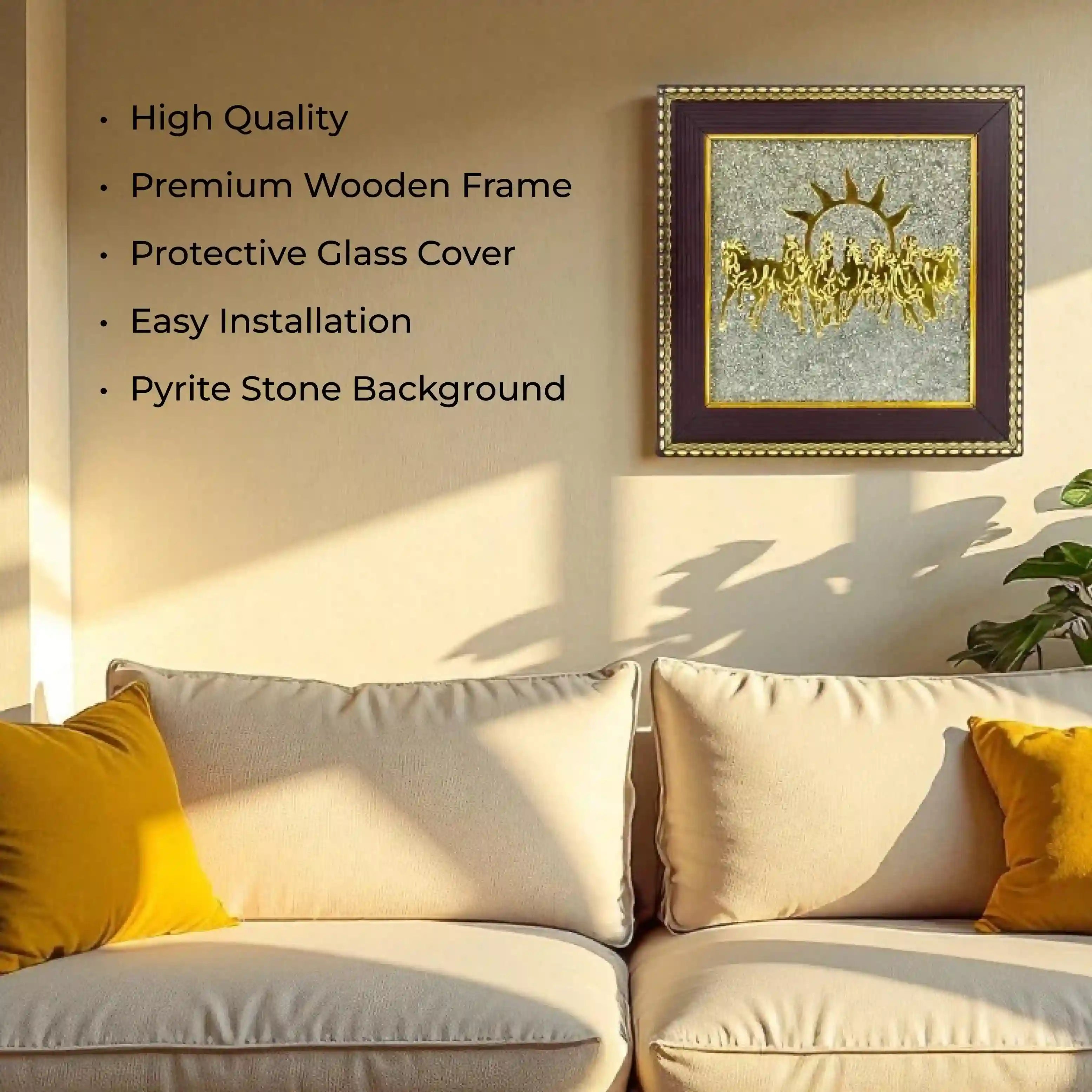7 Horses Photo Frame on Raw Pyrite
