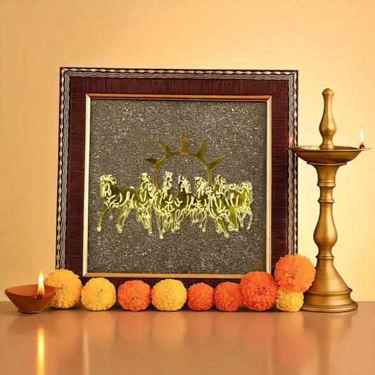 7 Horses Photo Frame on Raw Pyrite