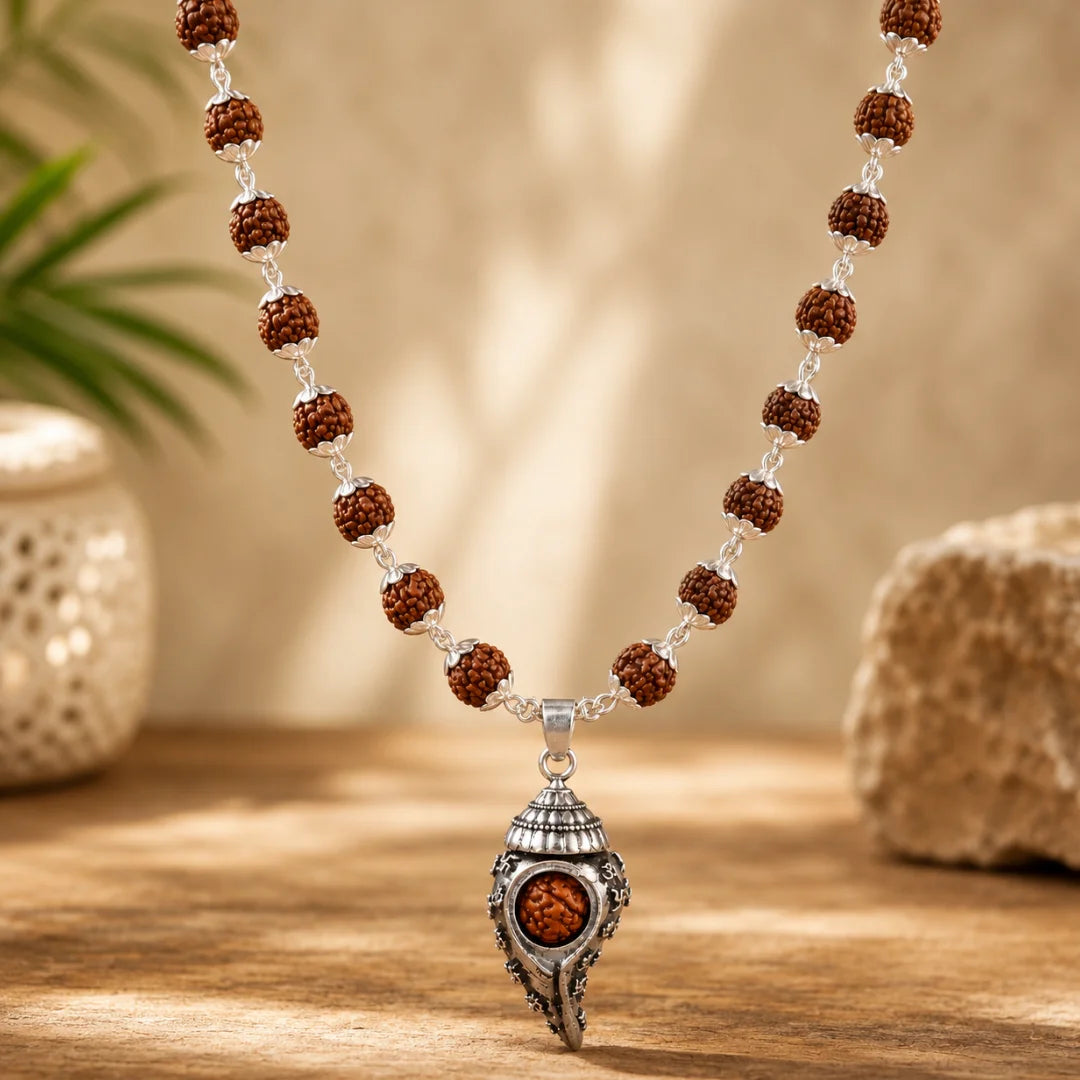 Rudraksha Mala With Shankh Pendant