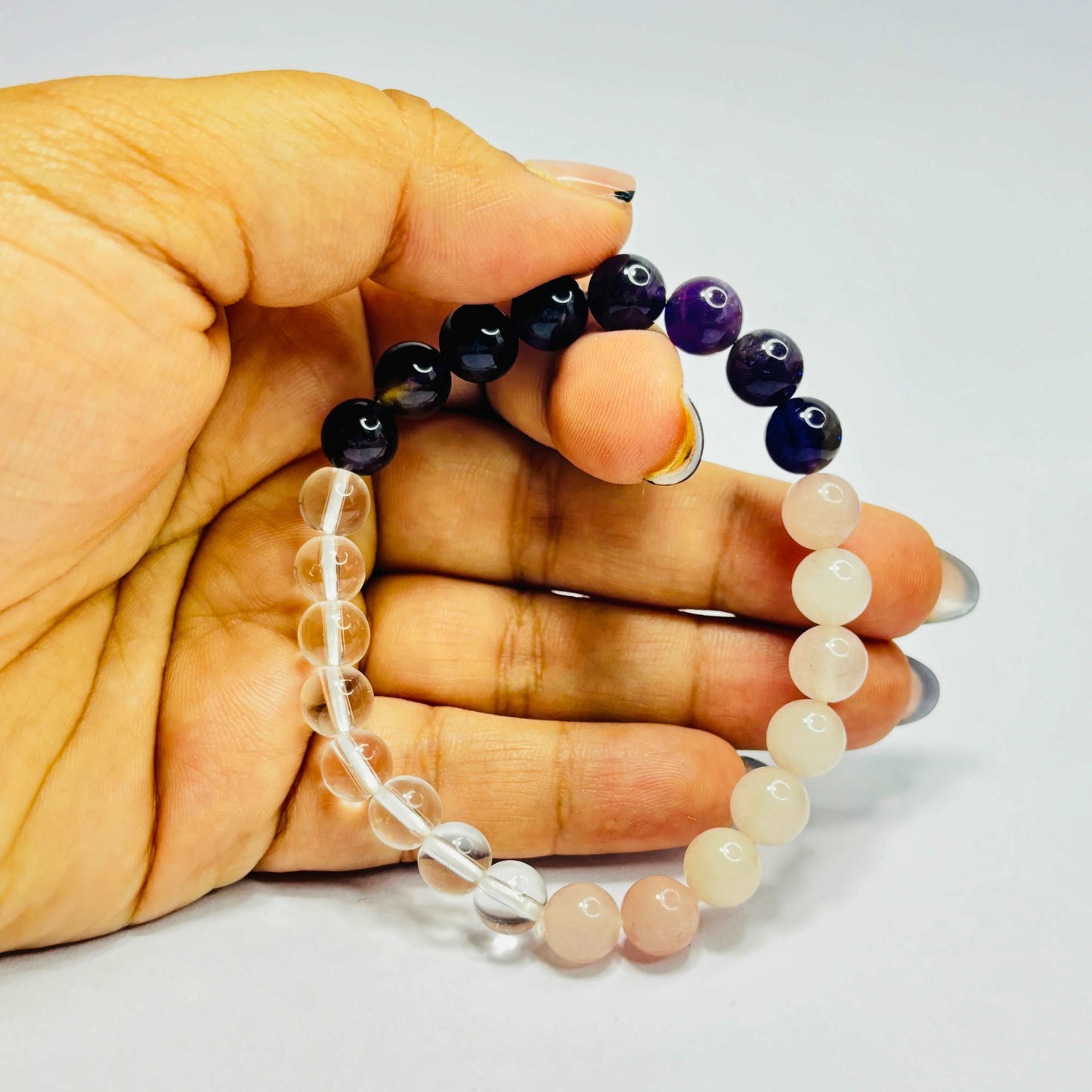 Amethyst, Clear Quartz & Rose Quartz Bracelet (Triple Harmony Bracelet)