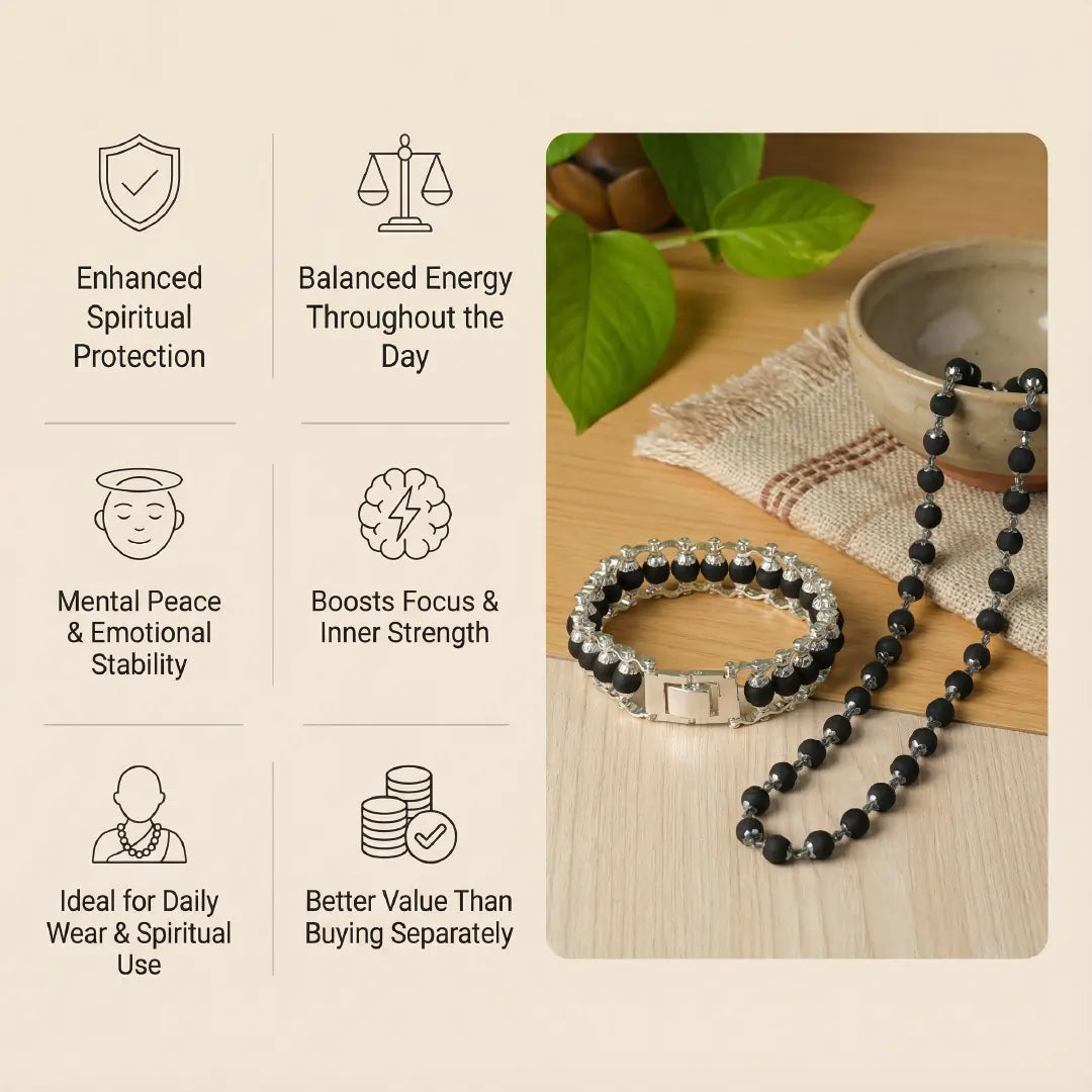 Karungali Silver Capped Combo - Karungali Mala + Bracelet