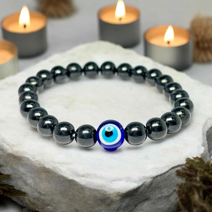 Black Tourmaline & Evil Eye Bracelet