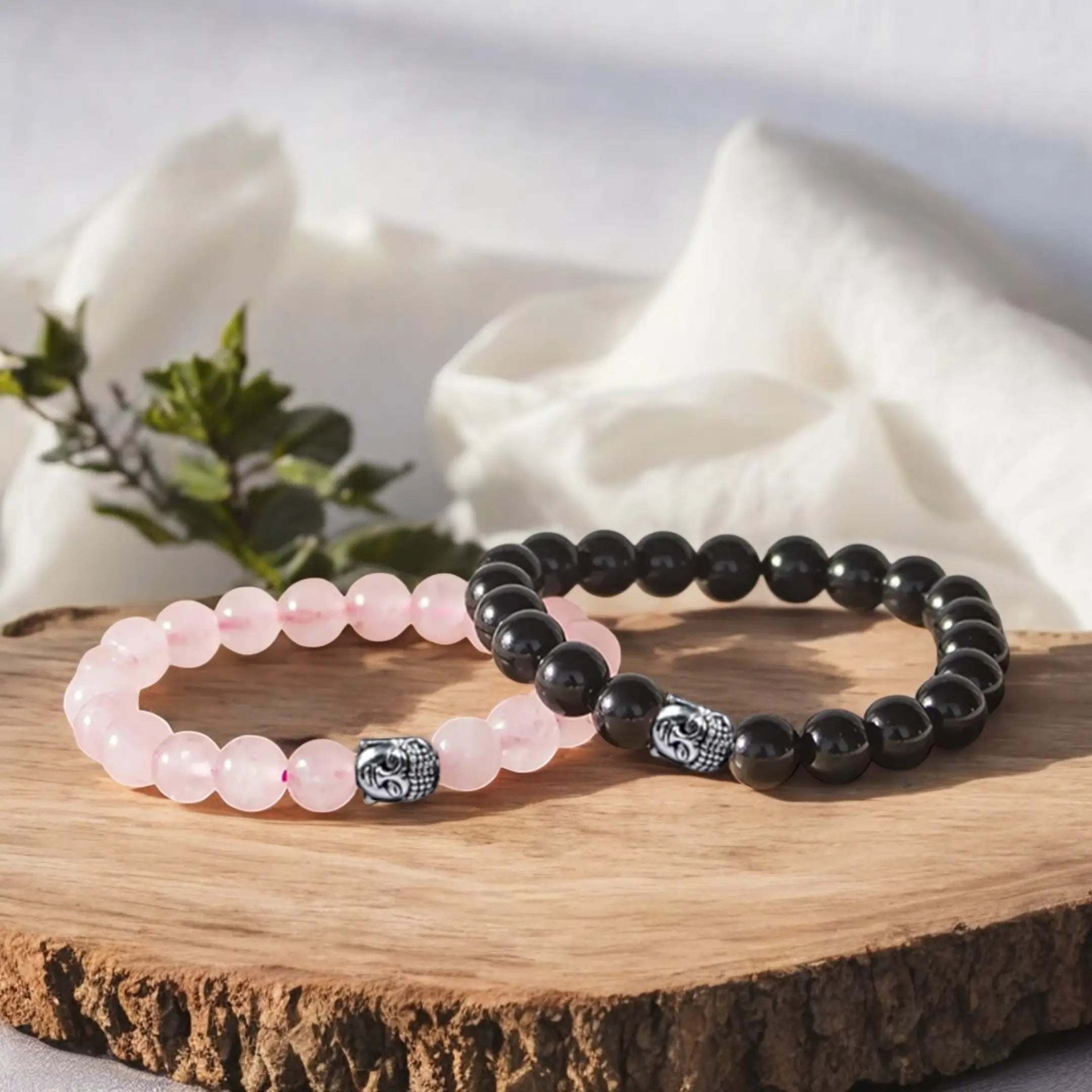 Black and Pink Bracelet - Black Tourmaline & Rose Quartz