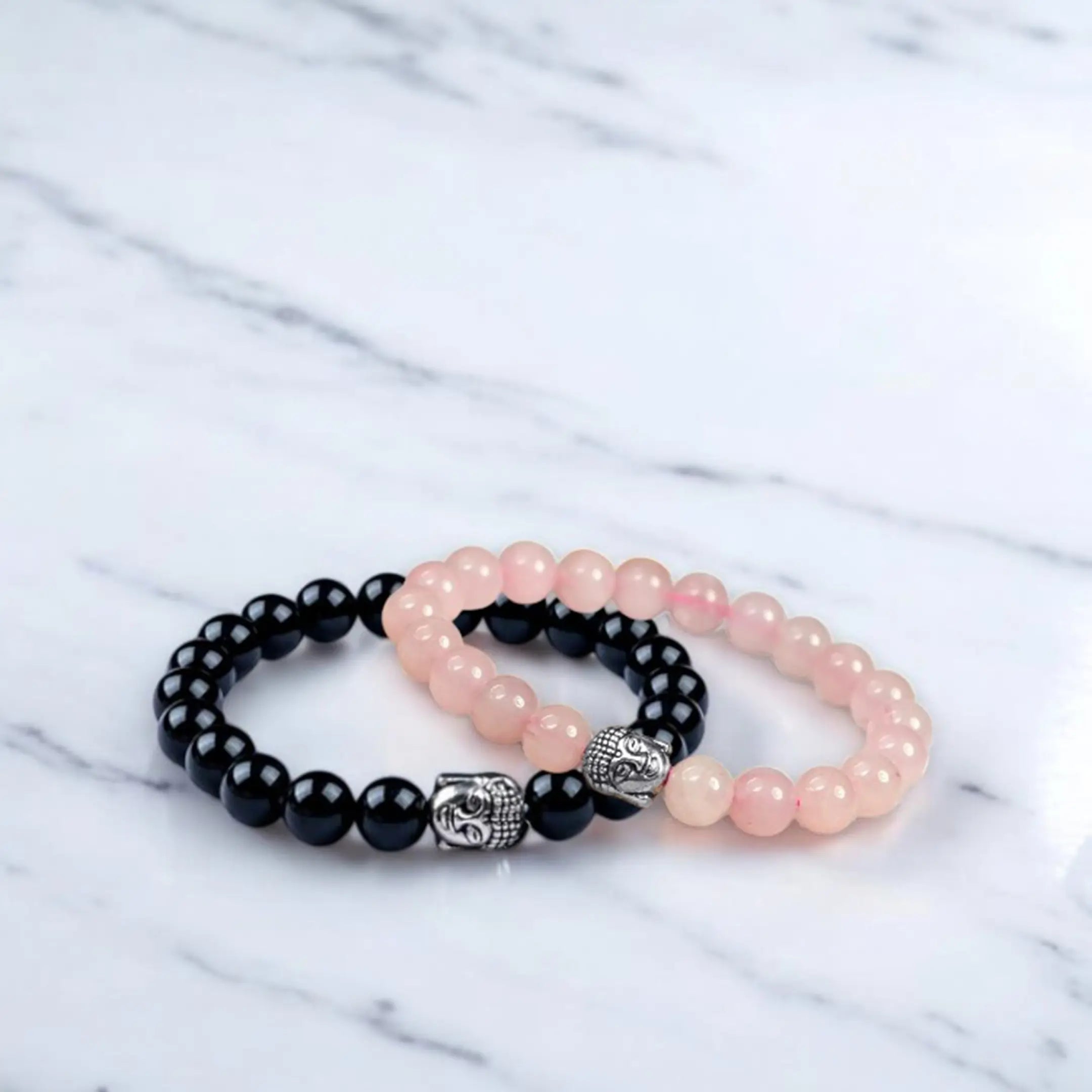 Black and Pink Bracelet - Black Tourmaline & Rose Quartz