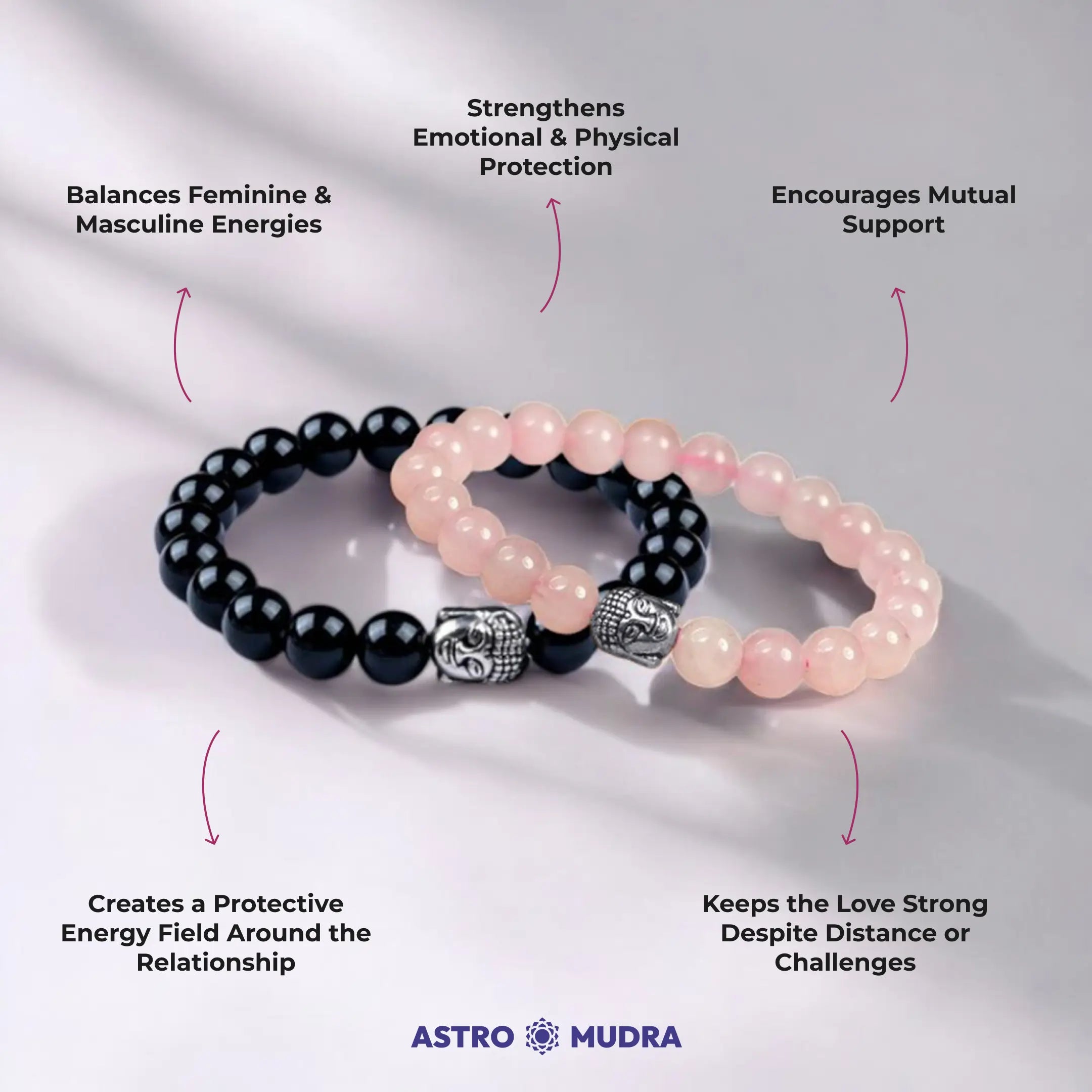 Black and Pink Bracelet - Black Tourmaline & Rose Quartz