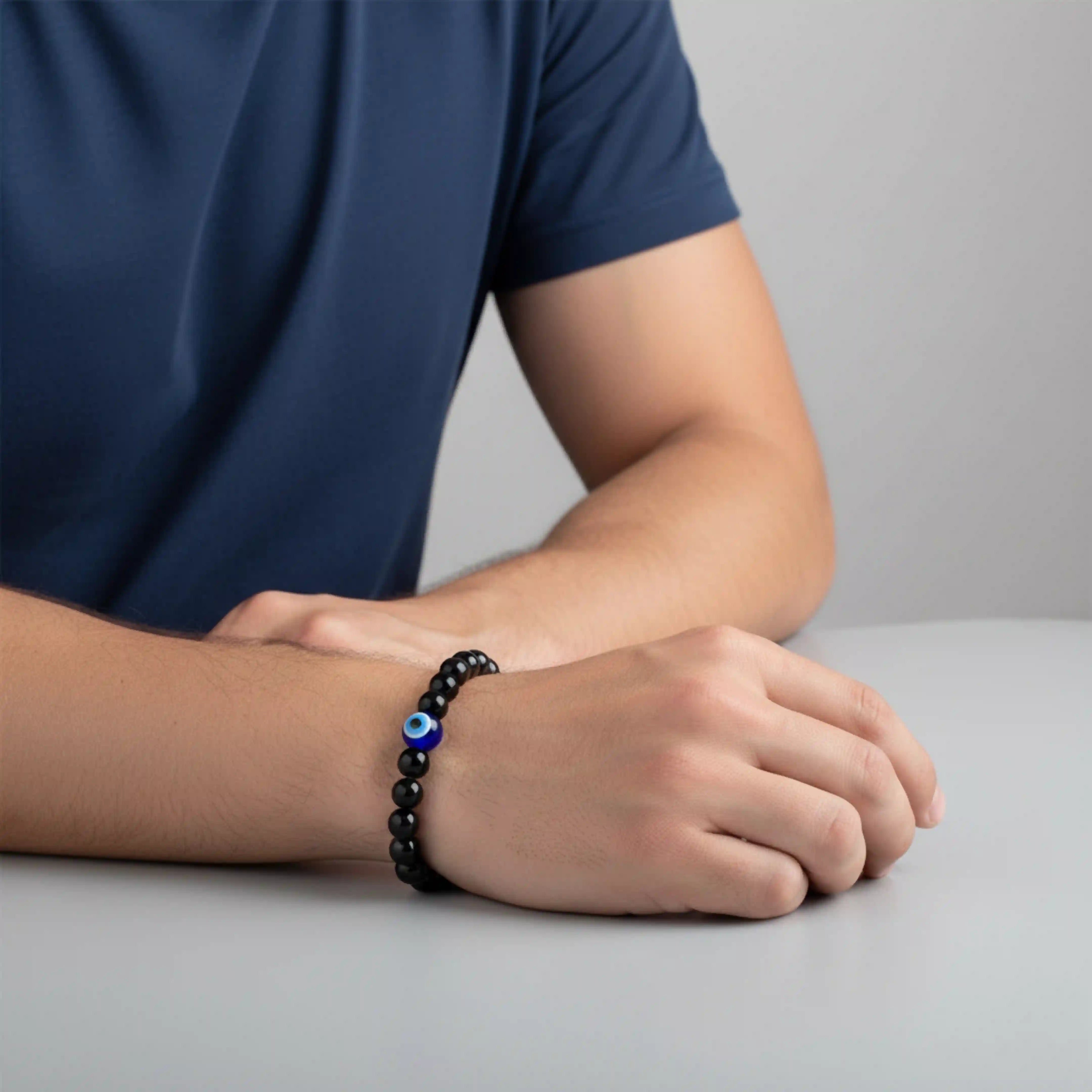 Black Evil Eye Bracelet - Black Tourmaline