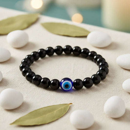 Black Evil Eye Bracelet - Black Tourmaline