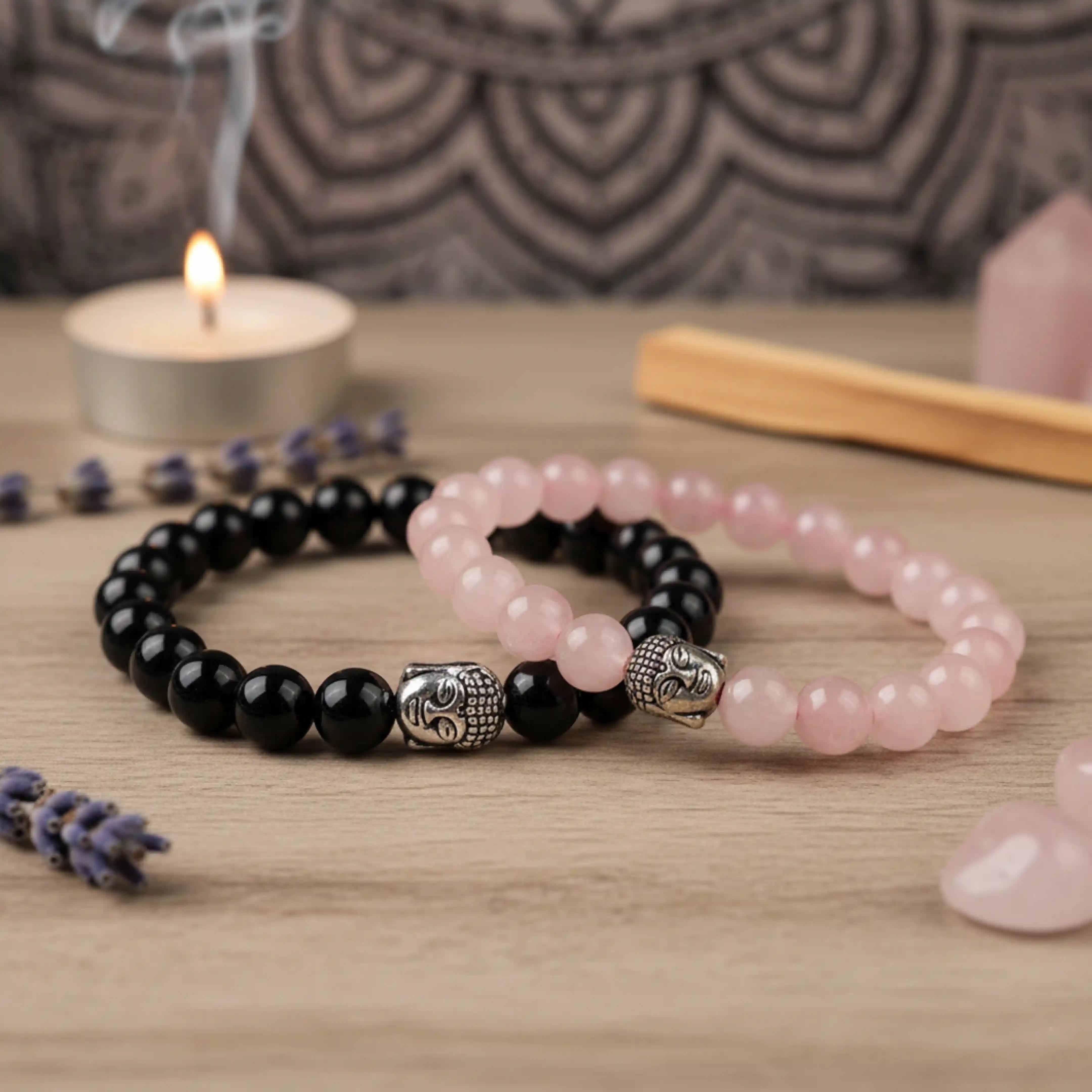 Black and Pink Bracelet - Black Tourmaline & Rose Quartz