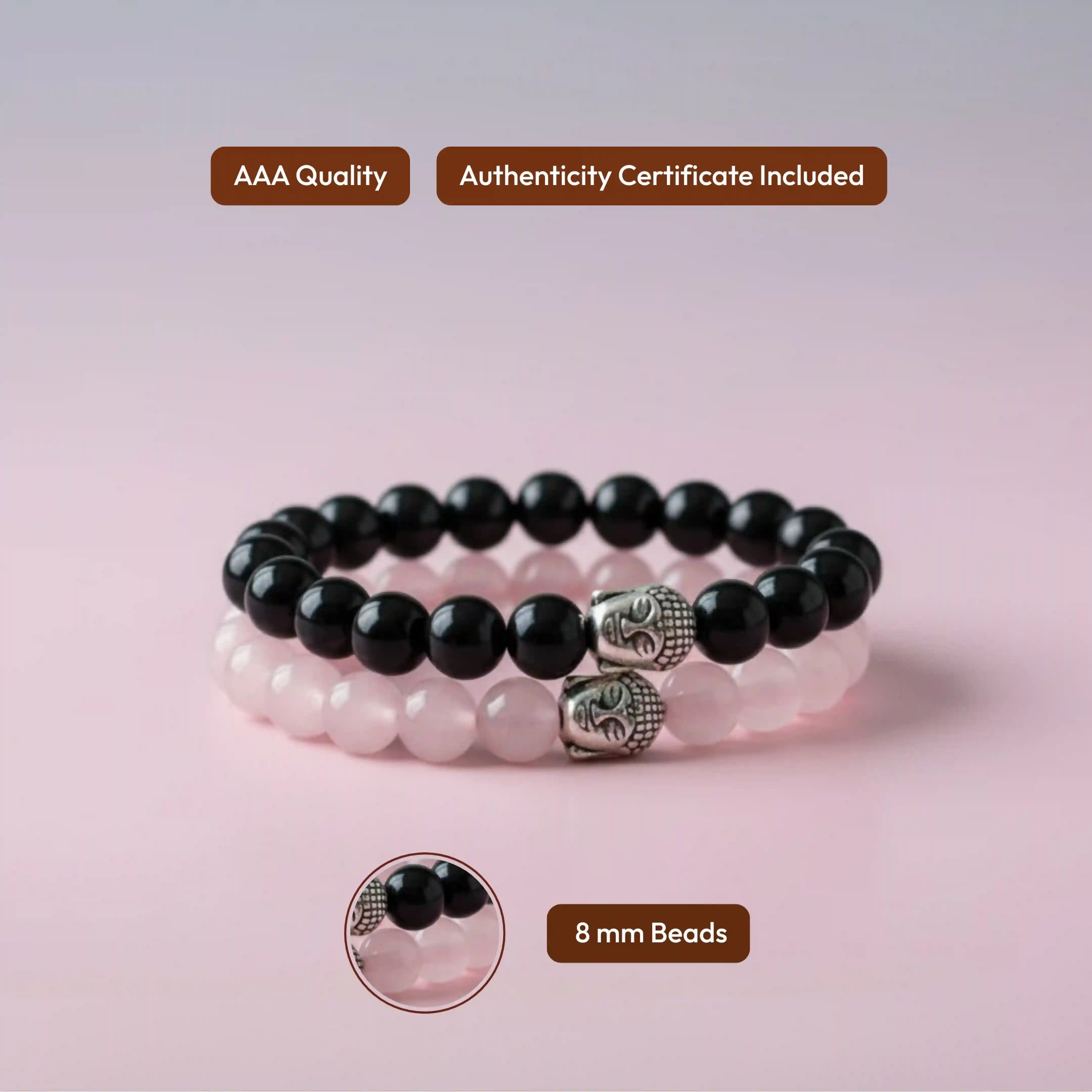 Black and Pink Bracelet - Black Tourmaline & Rose Quartz