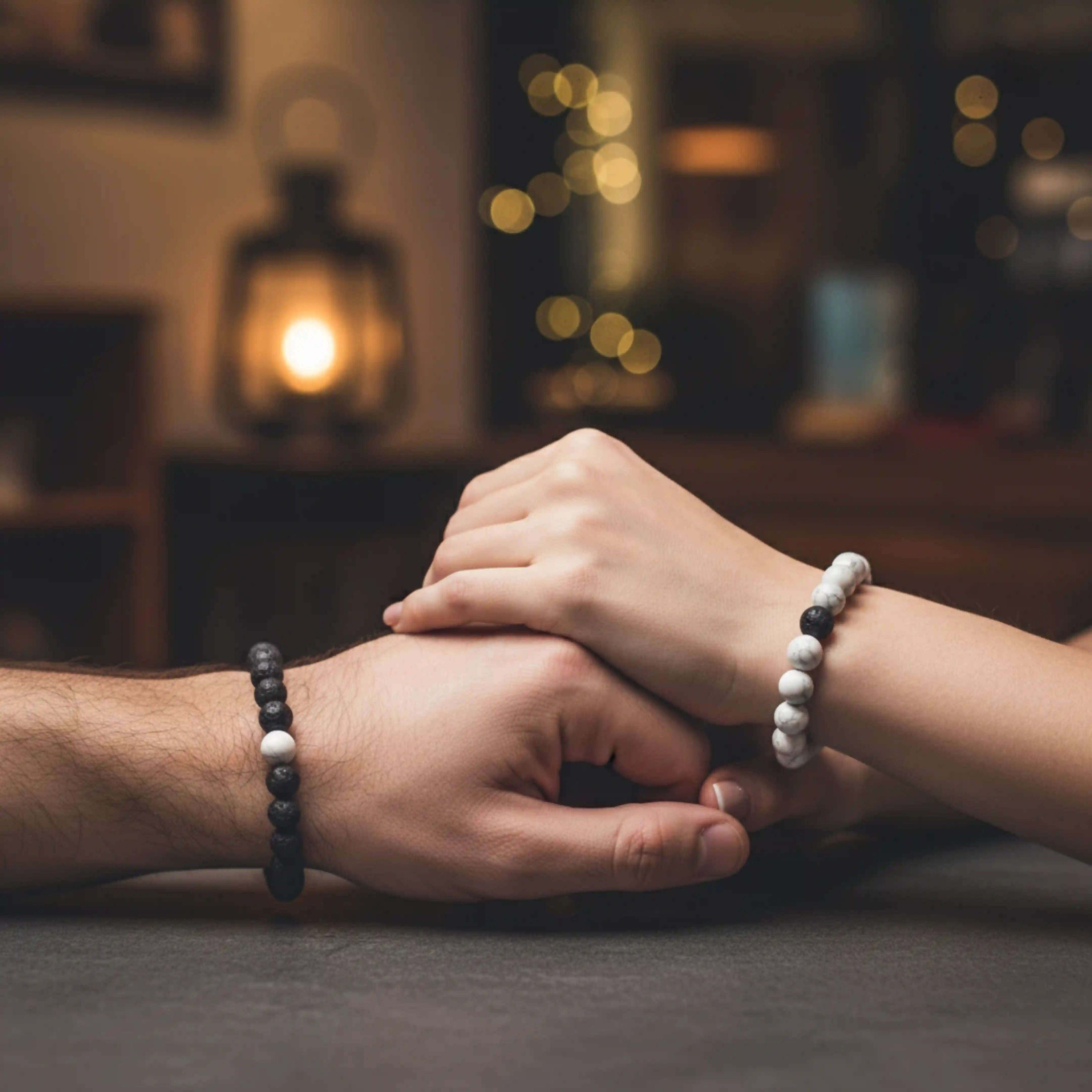 Black and White Bracelets for Couples - Howlite & Lava Stone