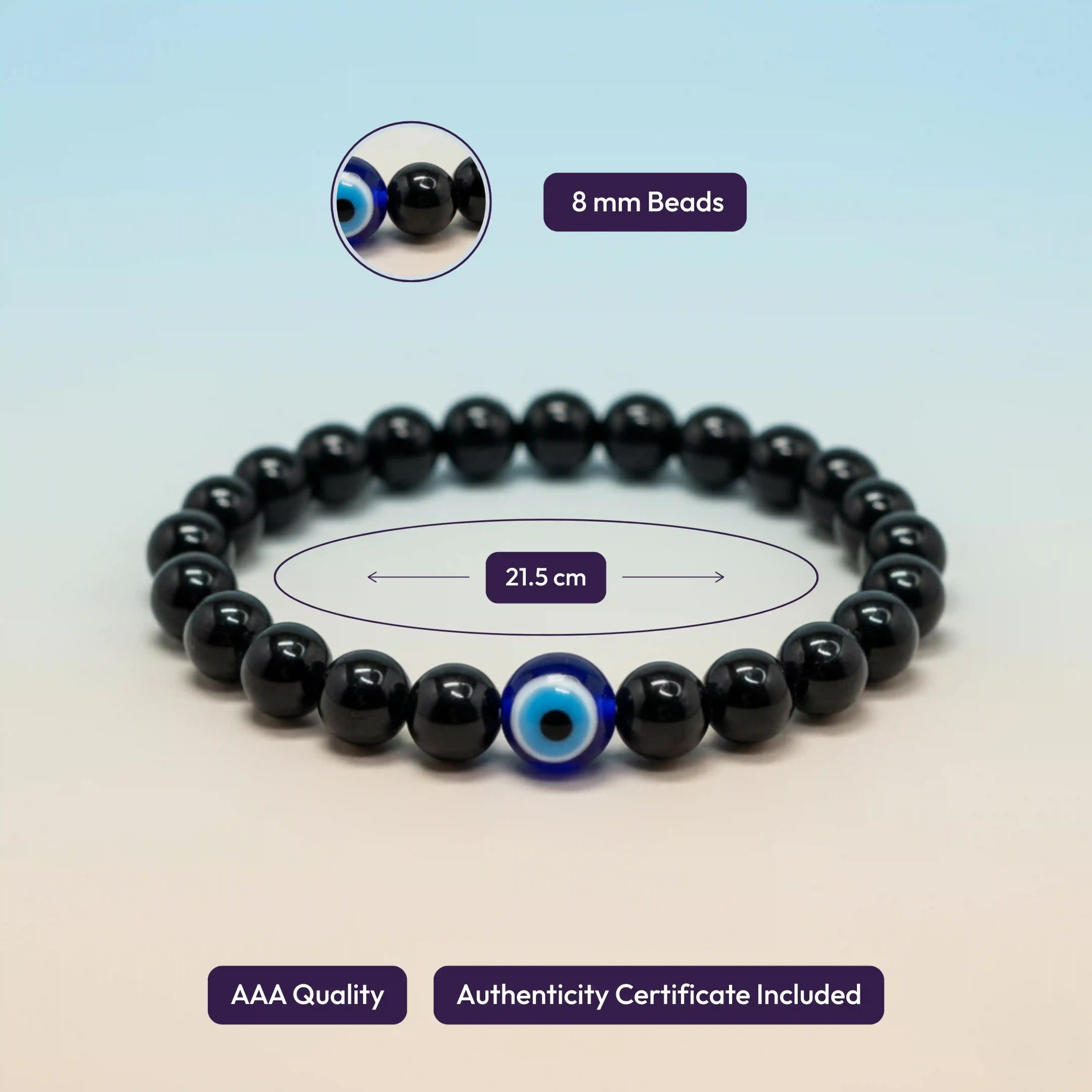Black Evil Eye Bracelet - Black Tourmaline
