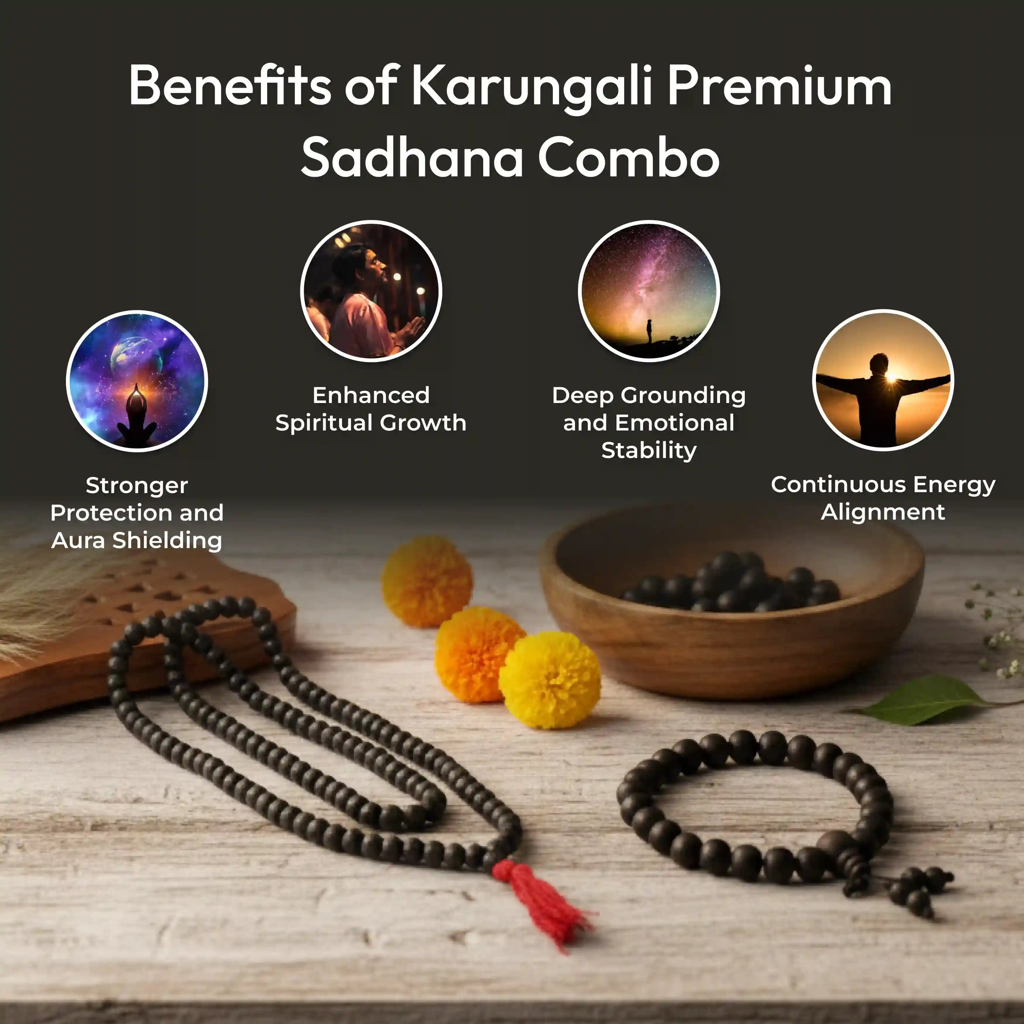 Karungali Premium Sadhana Combo - 108 Beads Karungali Mala + Karungali Bracelet