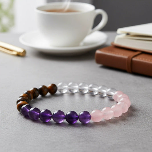 Focus Concentration Bracelet - Tiger Eye, Amethyst, Clear Quartz, & Rose Quartz