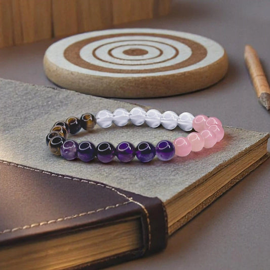 Focus Concentration Bracelet - Tiger Eye, Amethyst, Clear Quartz, & Rose Quartz