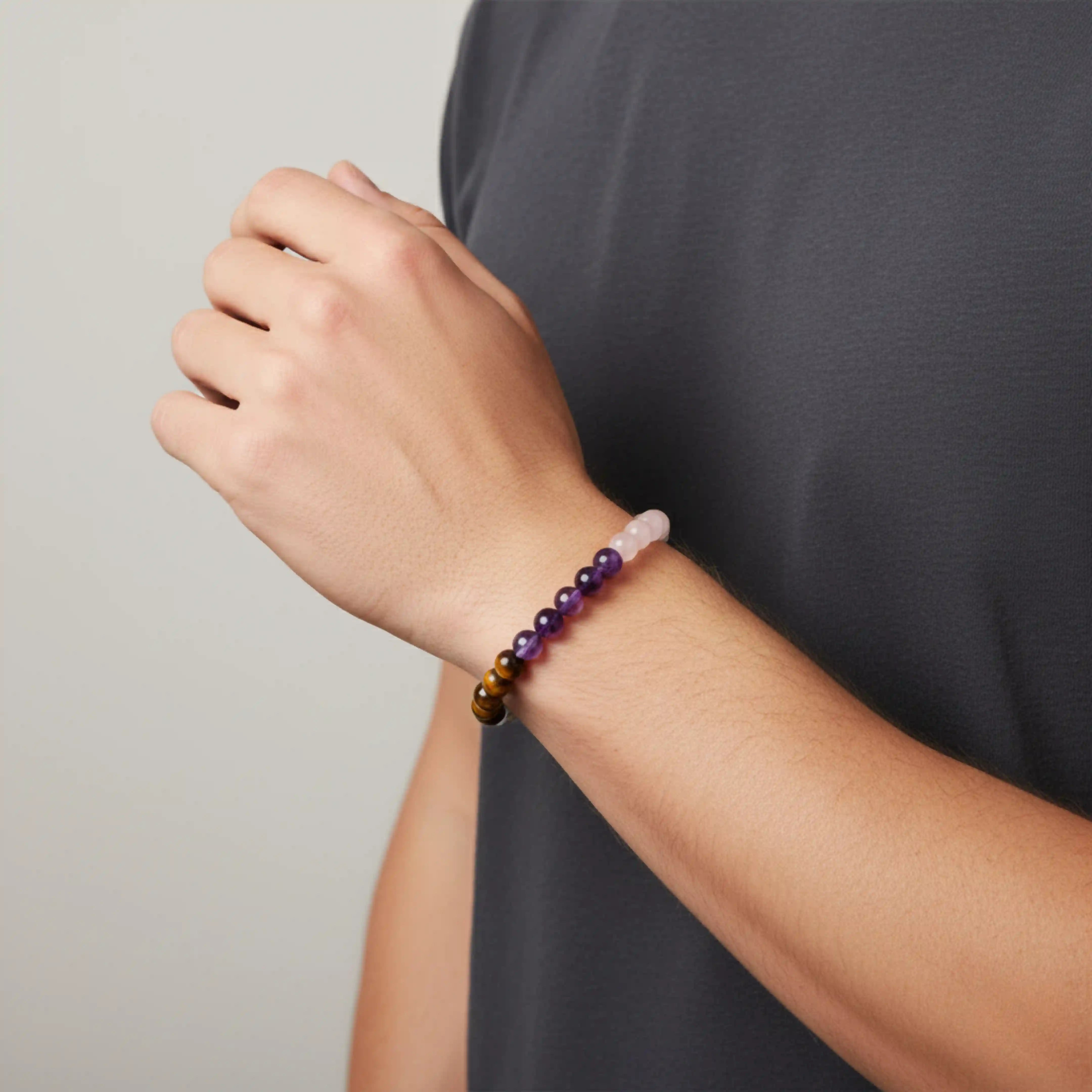 Focus Concentration Bracelet - Tiger Eye, Amethyst, Clear Quartz, & Rose Quartz