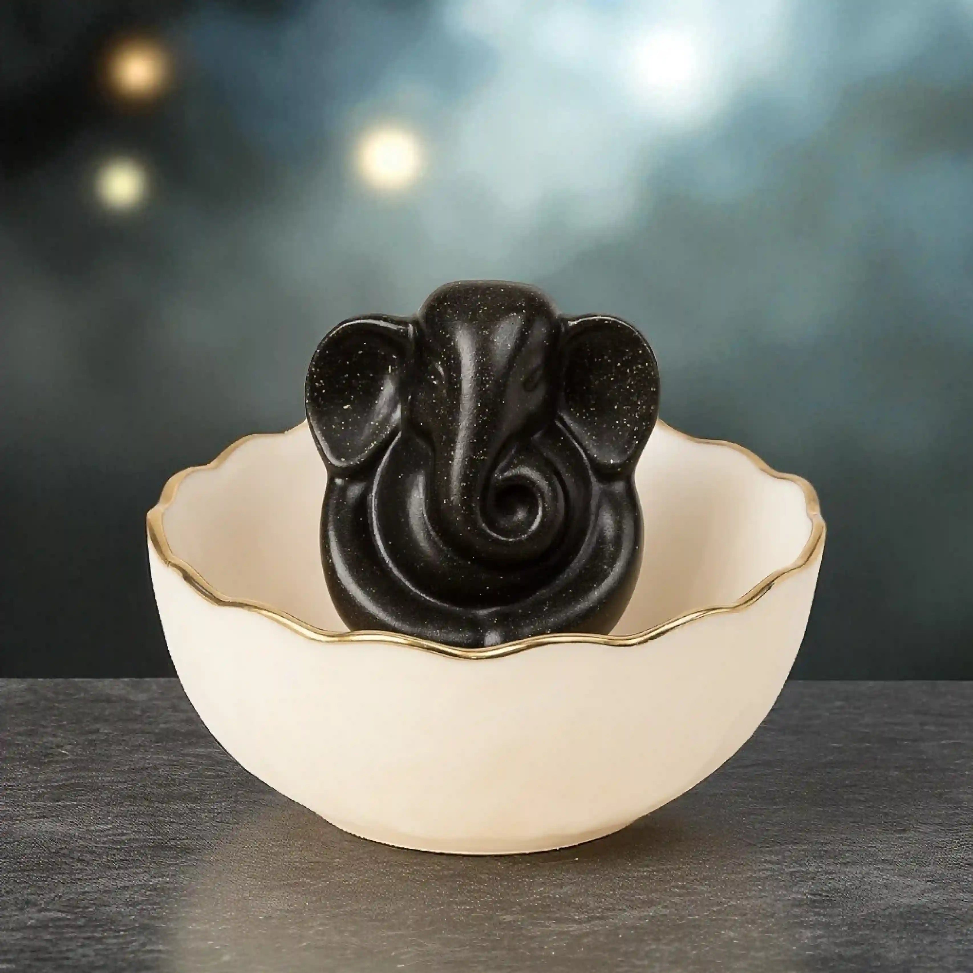 Money Bowl With Pyrite Ganesh Murti