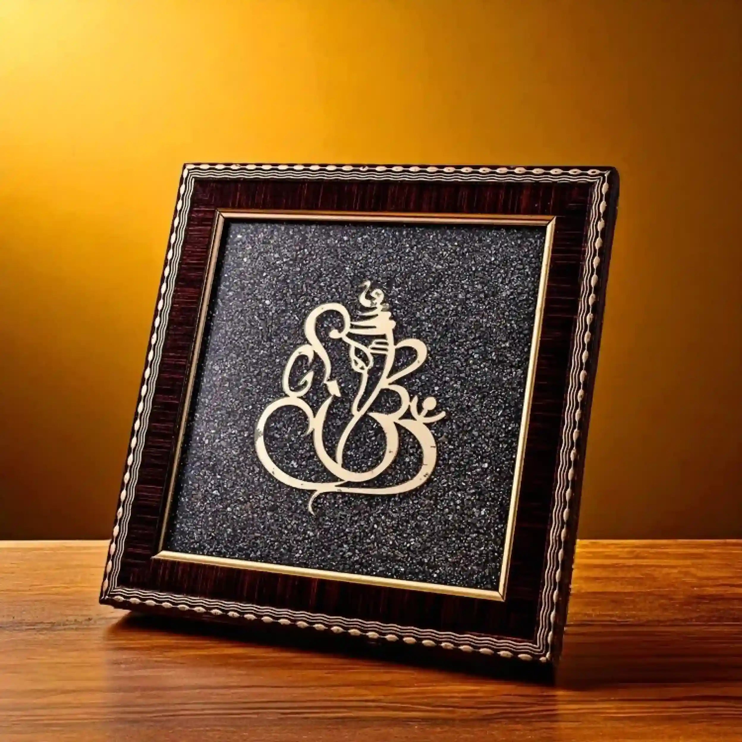Ganesh Photo Frame on Raw Pyrite