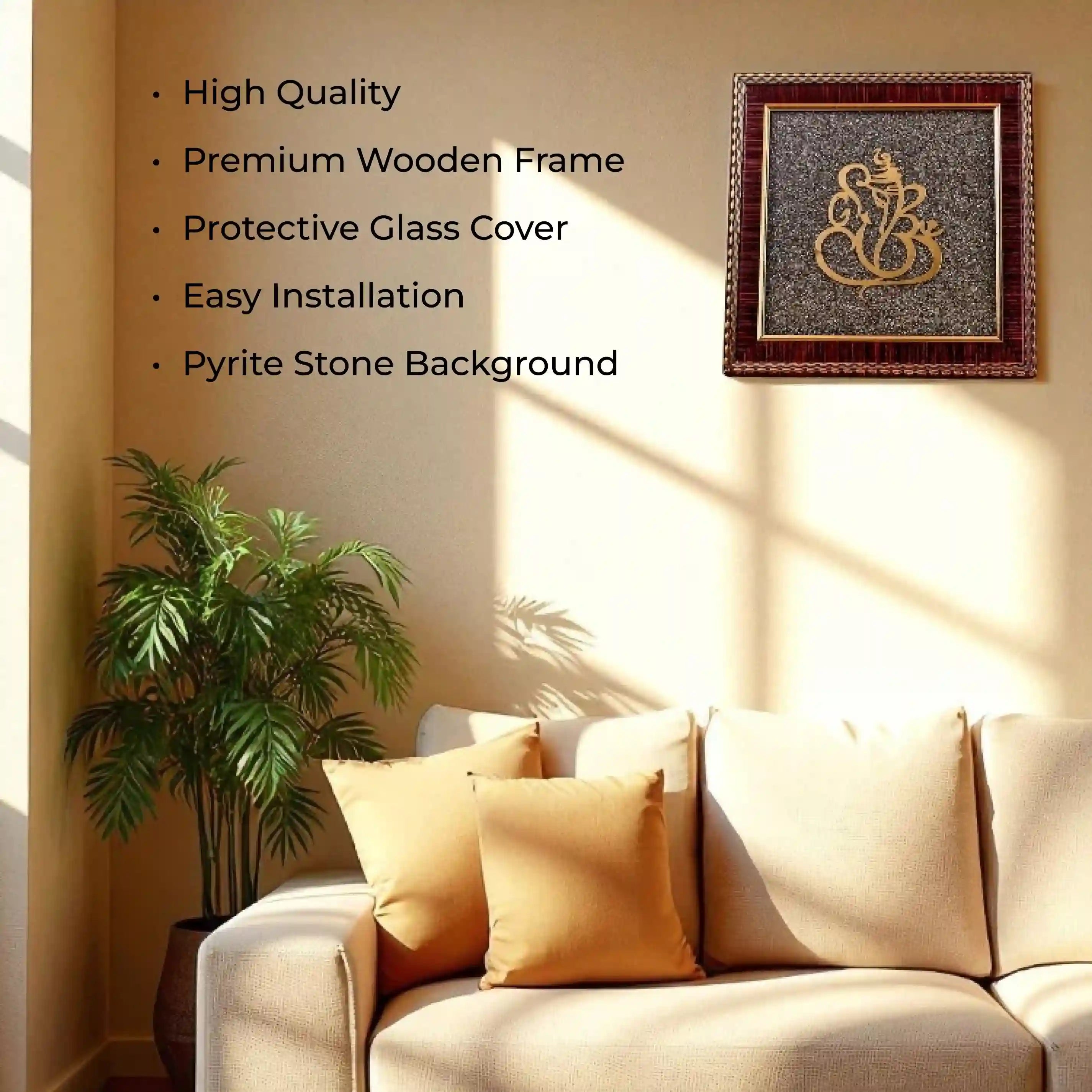 Ganesh Photo Frame on Raw Pyrite