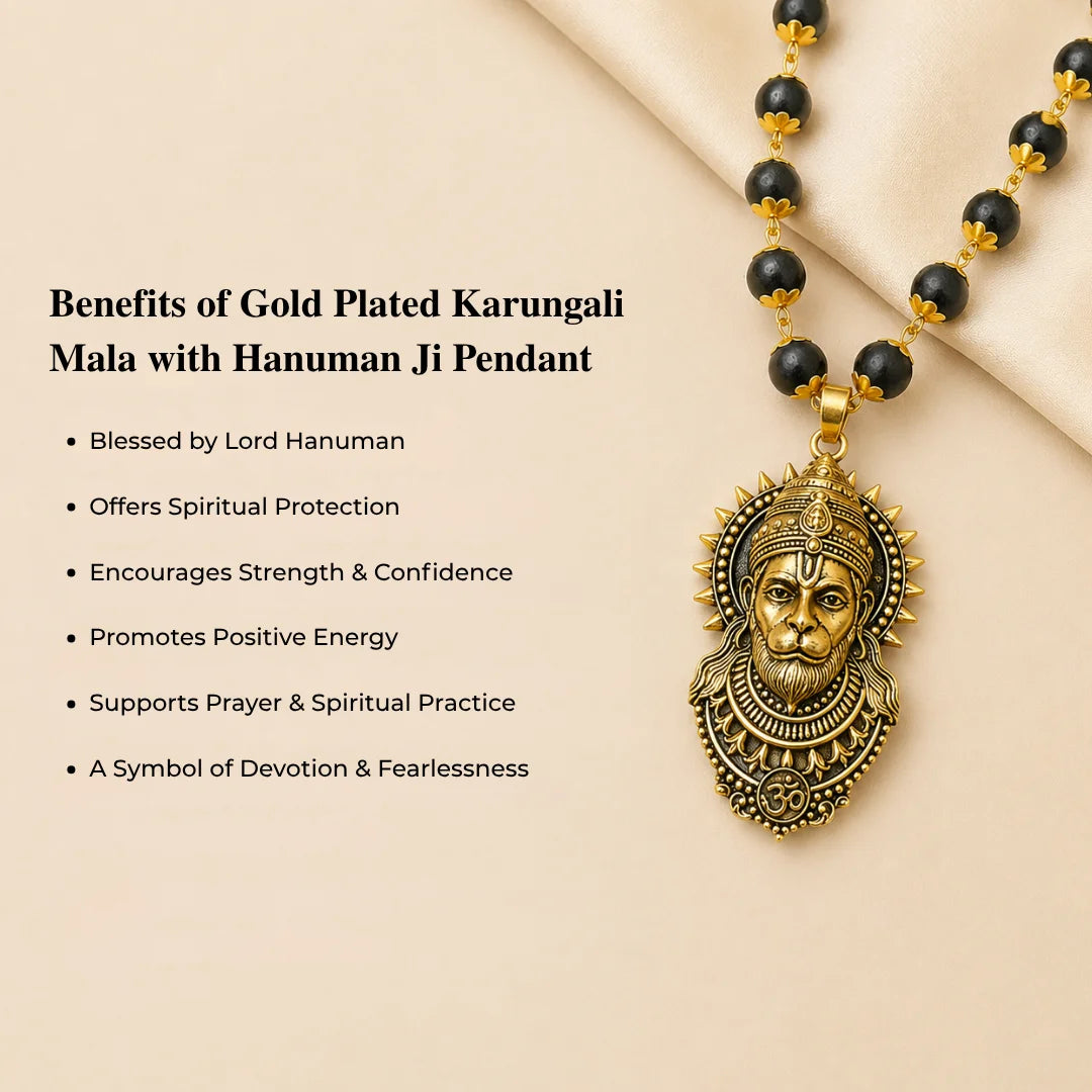 Gold Plated Karungali Mala With Hanuman Ji Pendant
