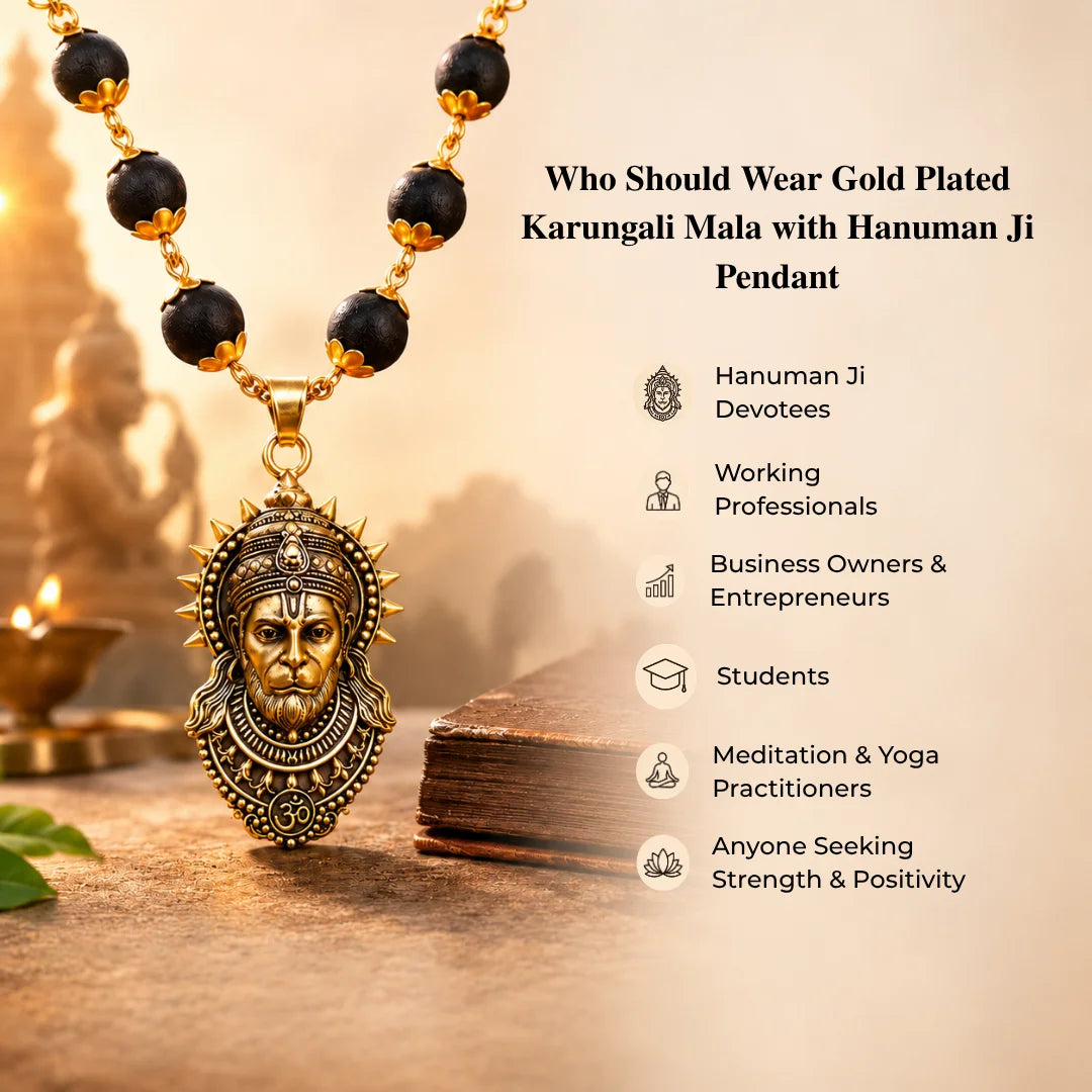 Gold Plated Karungali Mala With Hanuman Ji Pendant