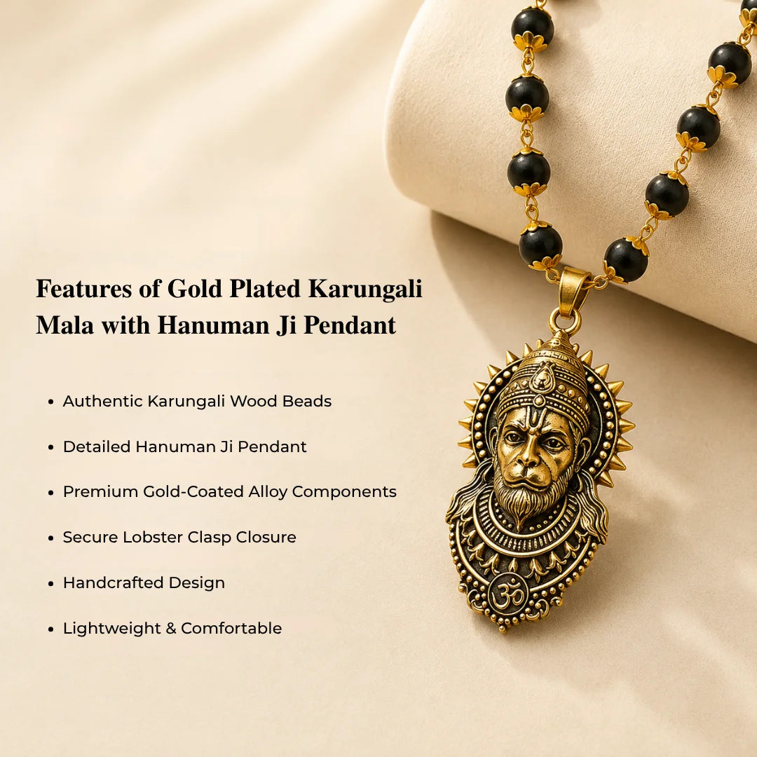 Gold Plated Karungali Mala With Hanuman Ji Pendant
