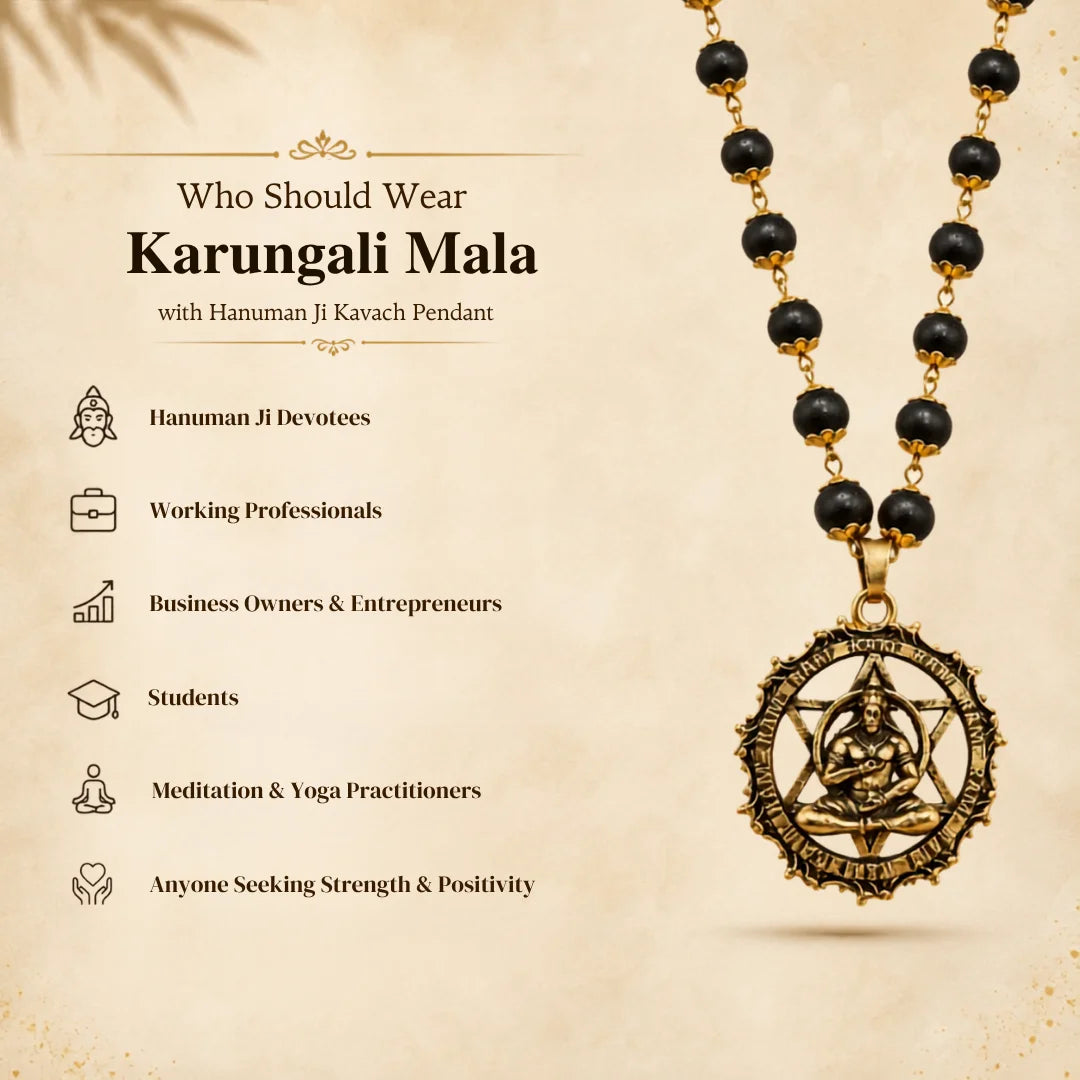 Gold Plated Karungali Mala with Hanuman Ji Kavach Pendant