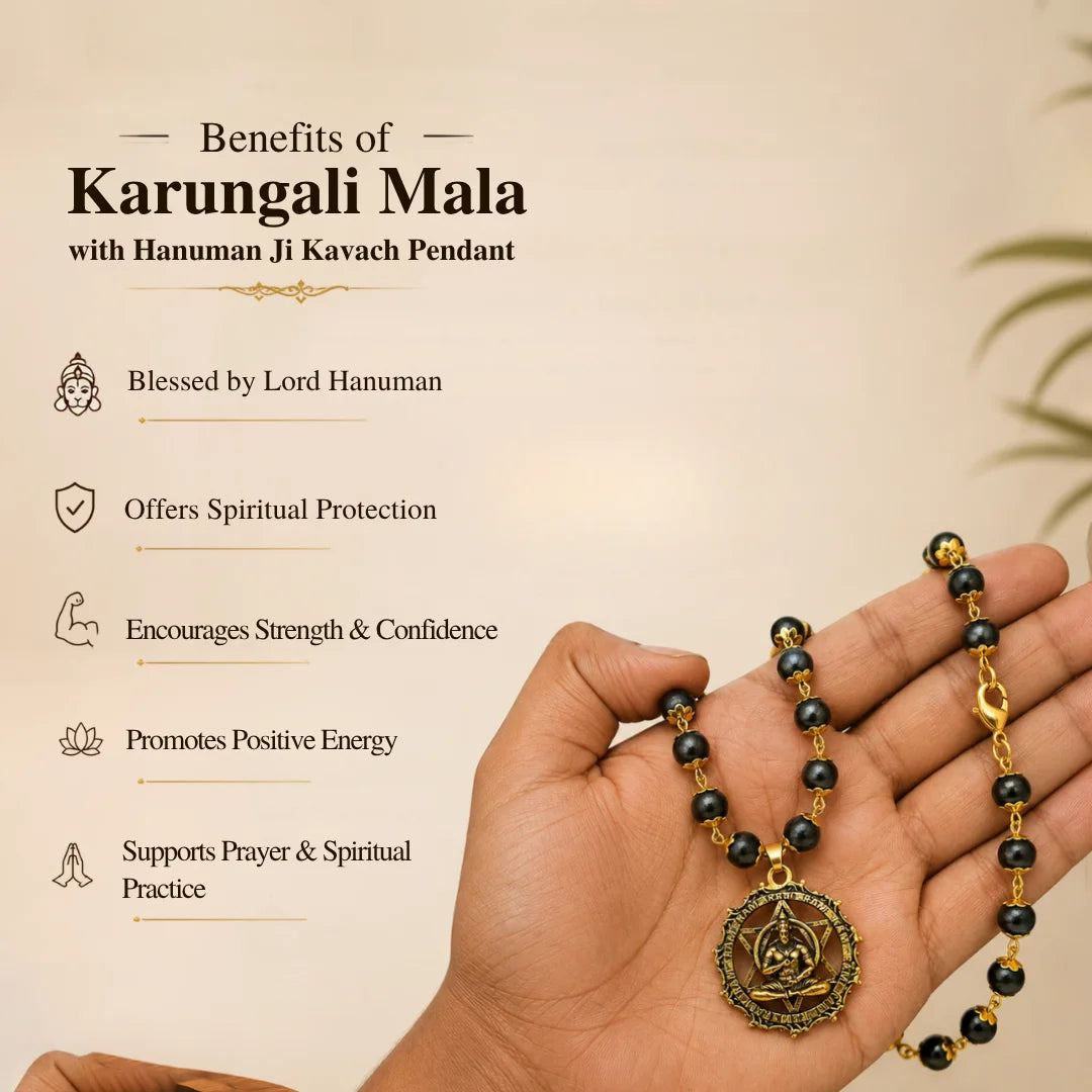 Gold Plated Karungali Mala with Hanuman Ji Kavach Pendant