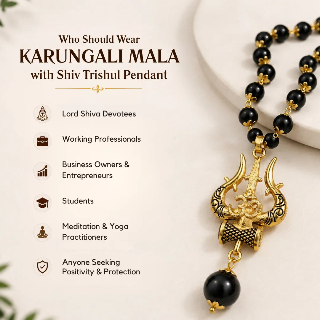 Gold Plated Karungali Mala with Shiv Trishul Pendant