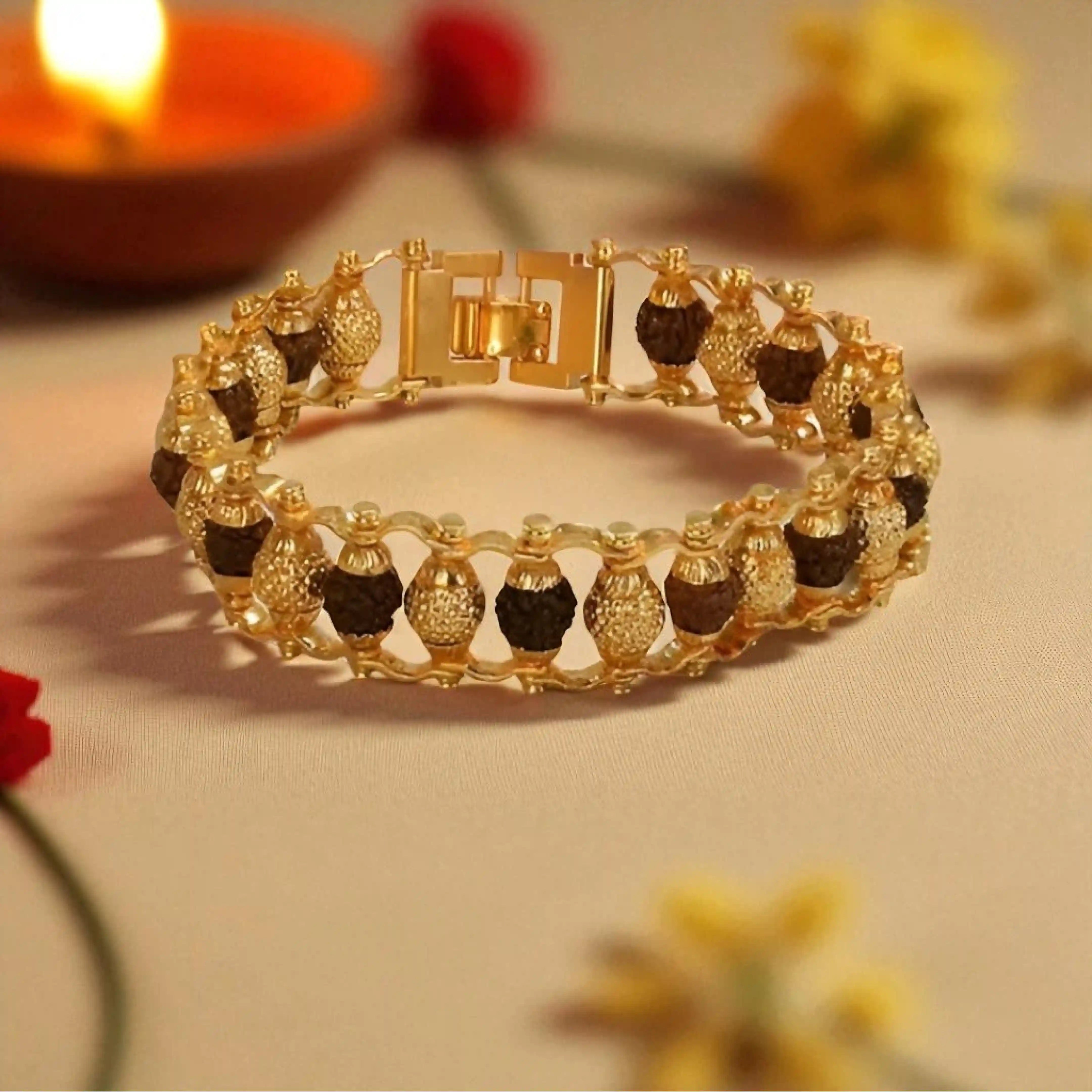 Gold Rudraksha Bracelet for Men - 5 Mukhi