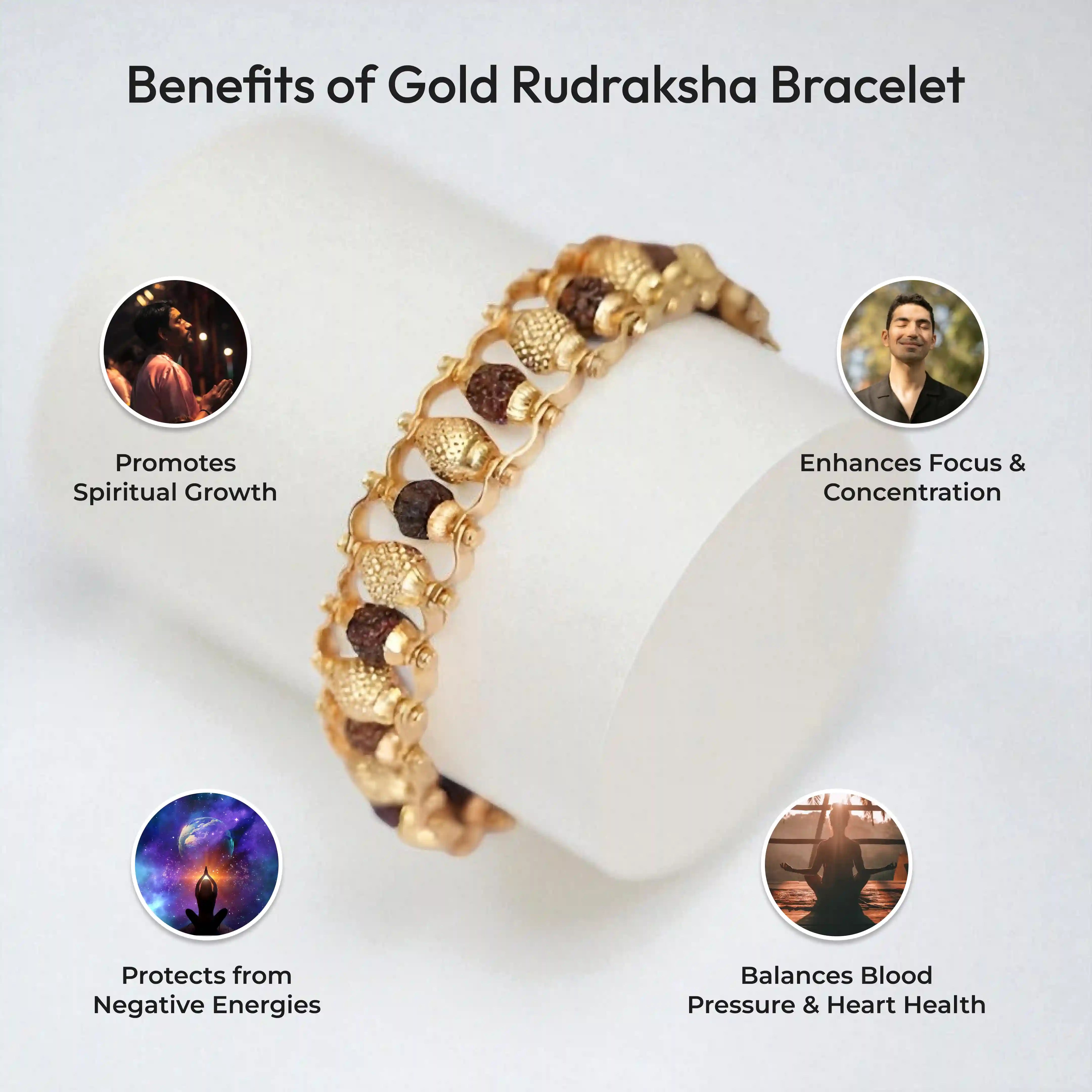 Gold Rudraksha Bracelet for Men - 5 Mukhi
