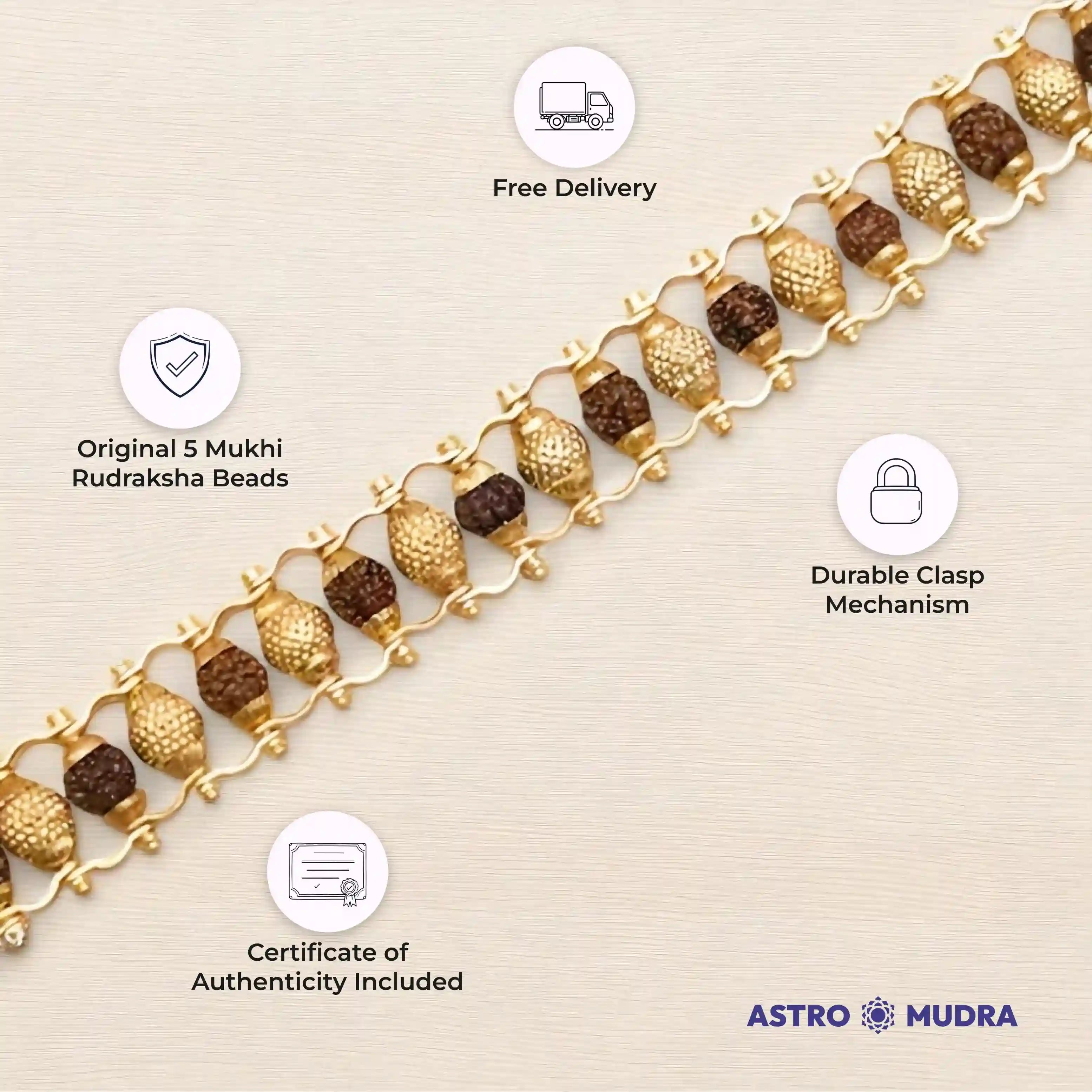 Gold Rudraksha Bracelet for Men - 5 Mukhi