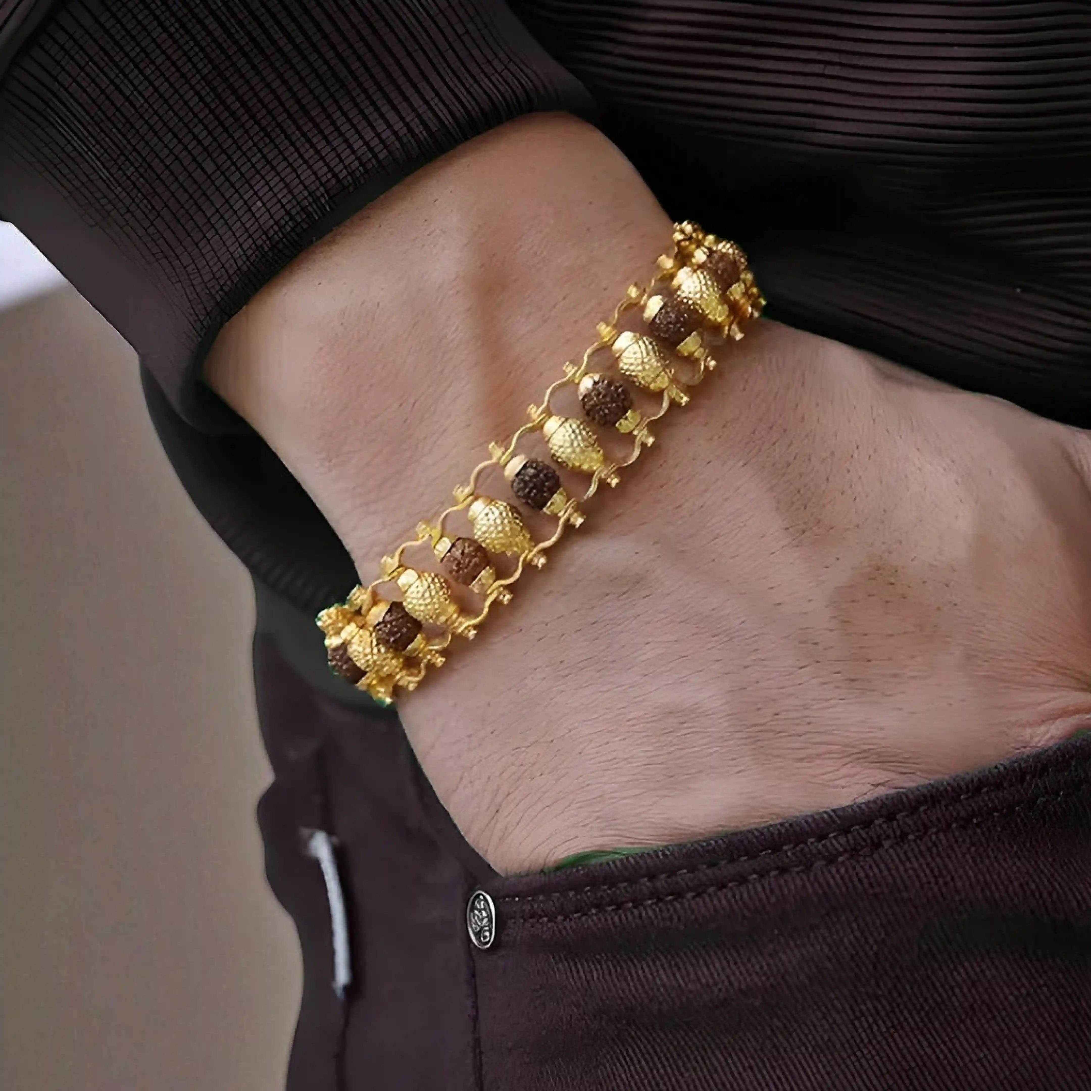 Gold Rudraksha Bracelet for Men - 5 Mukhi