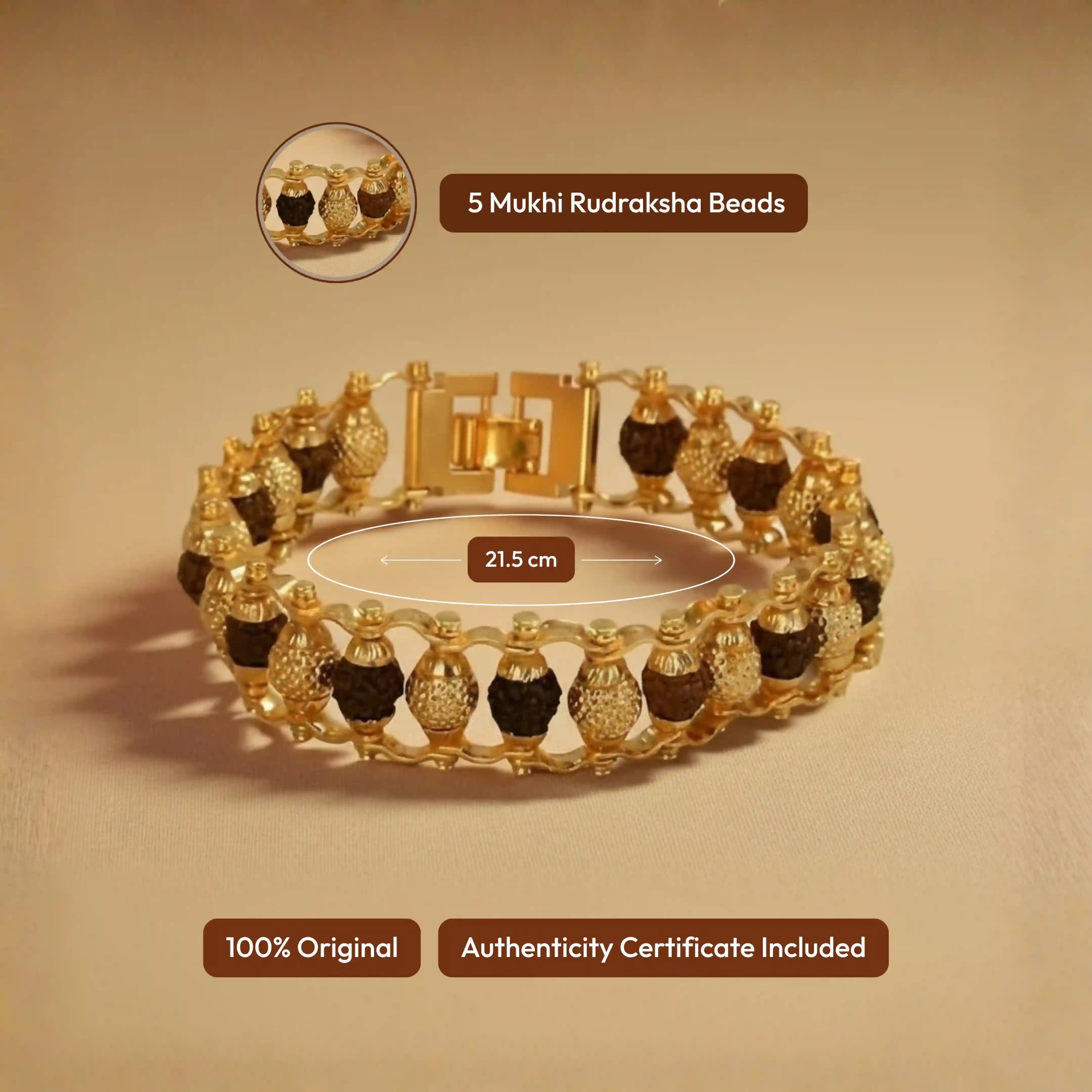Gold Rudraksha Bracelet for Men - 5 Mukhi