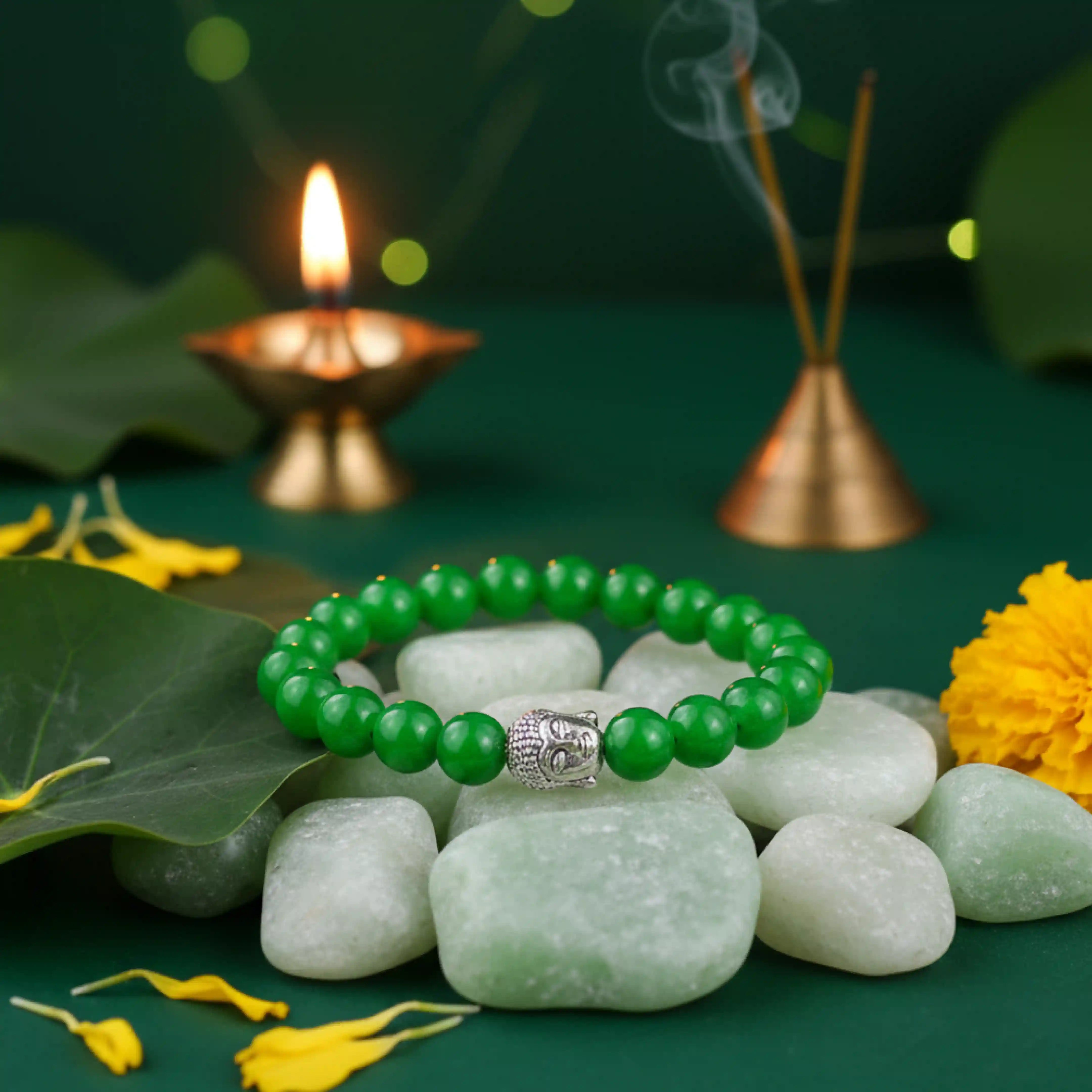 Green Jade & Buddha Charm Bracelet