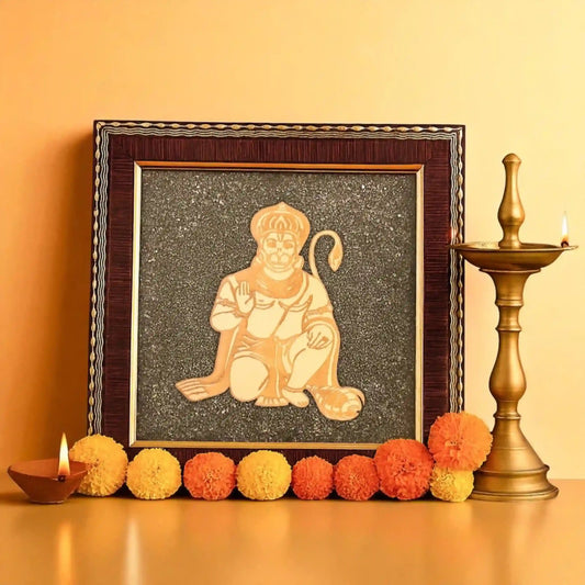 Hanuman Photo Frame on Raw Pyrite