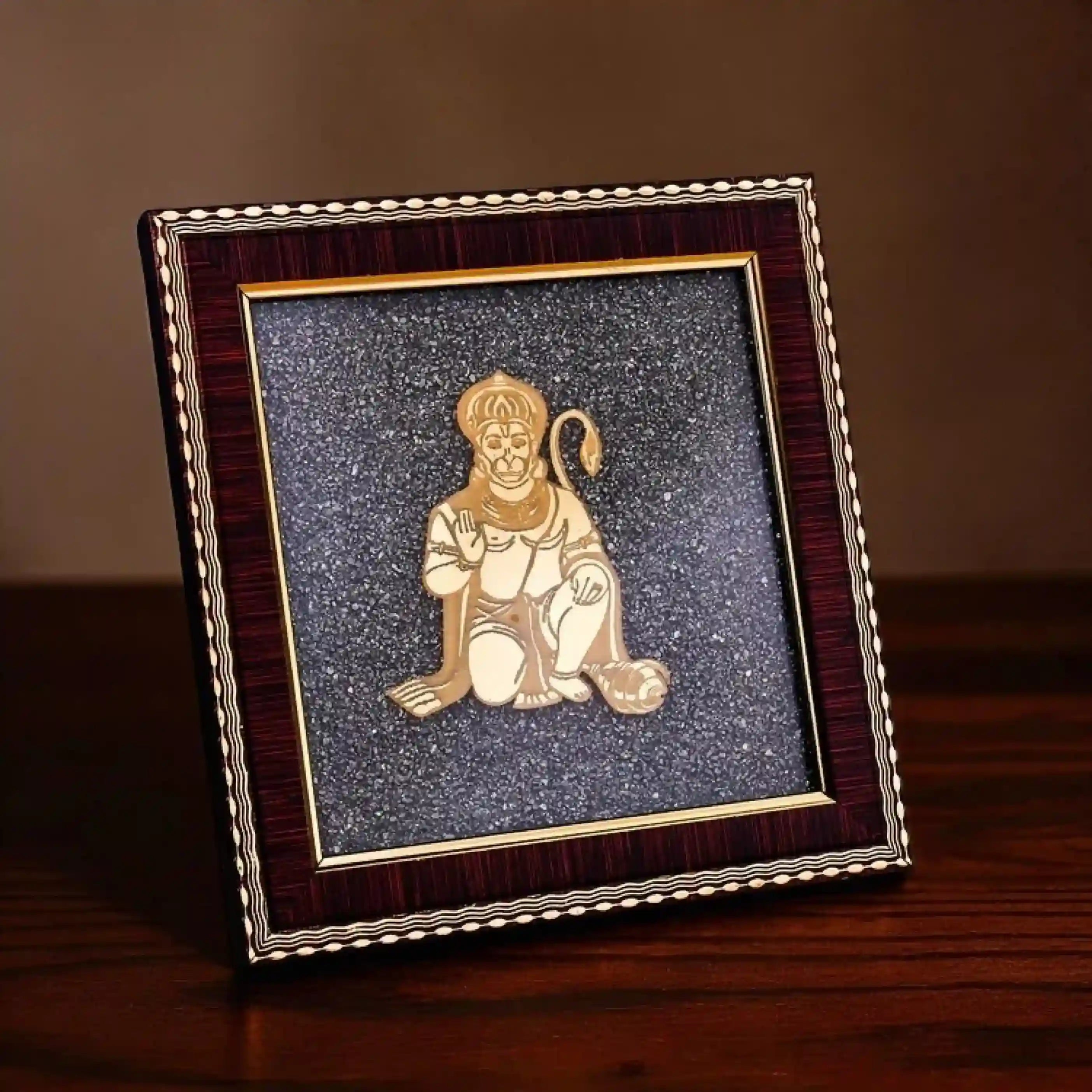 Hanuman Photo Frame on Raw Pyrite
