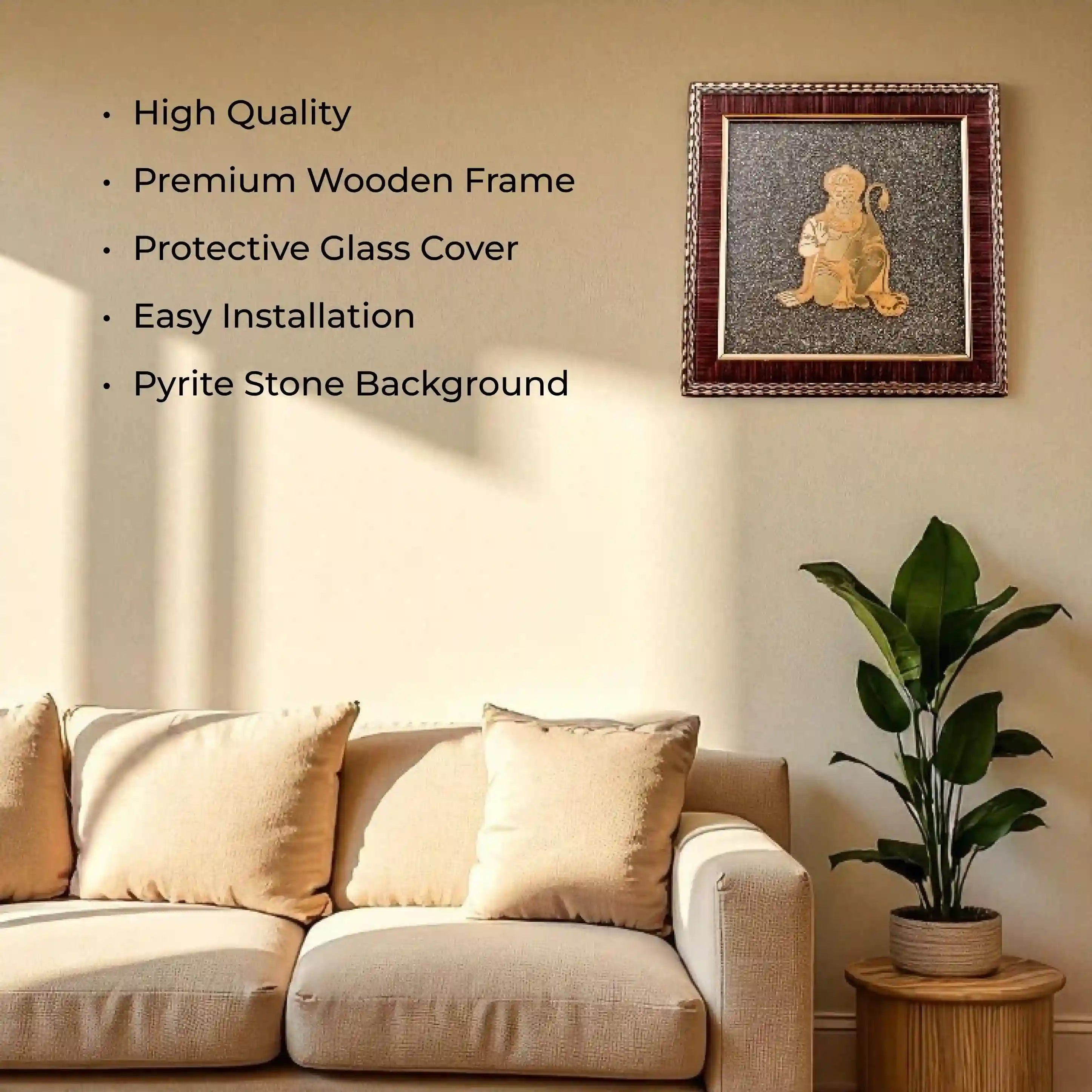 Hanuman Photo Frame on Raw Pyrite