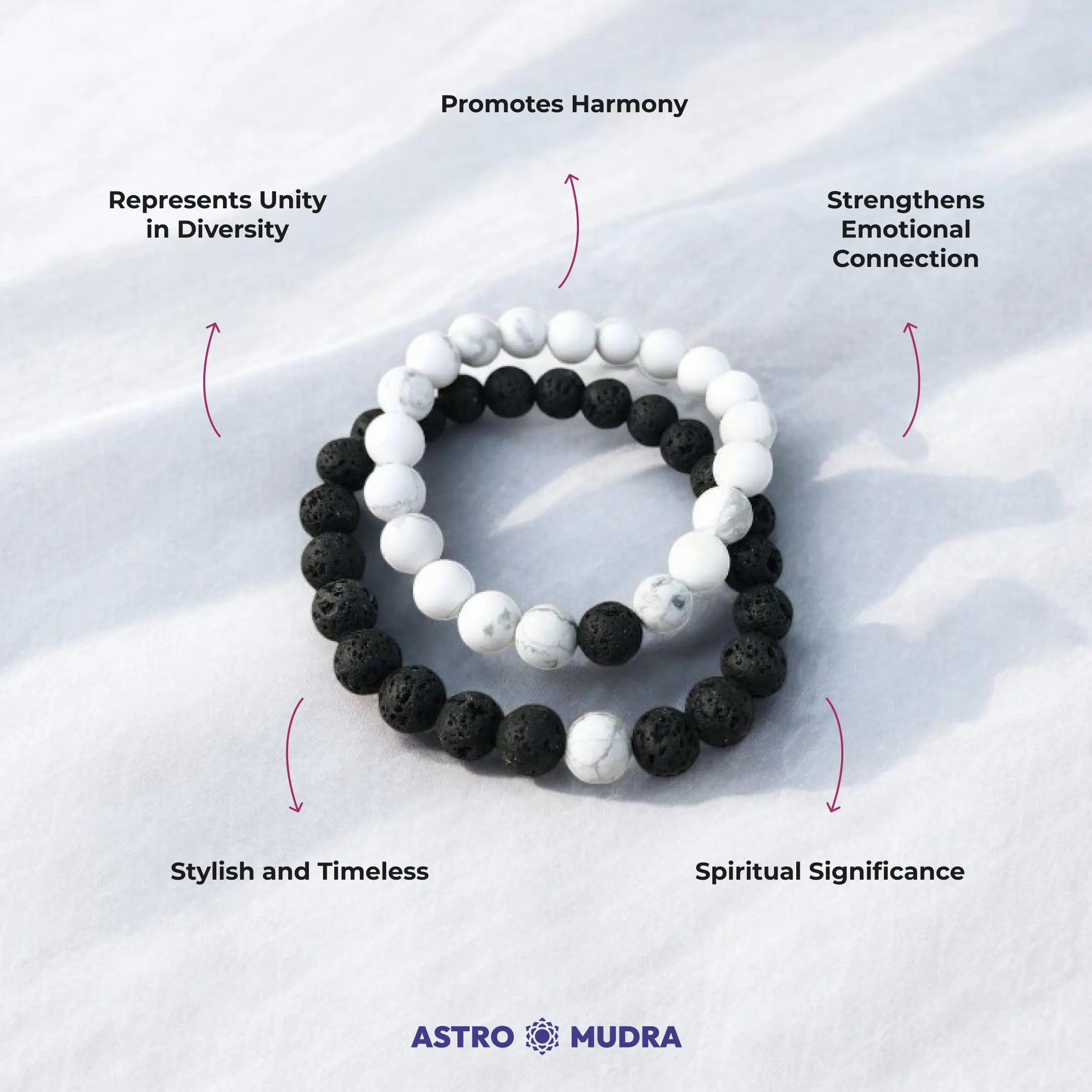 Black and White Bracelets for Couples Howlite Lava Stone