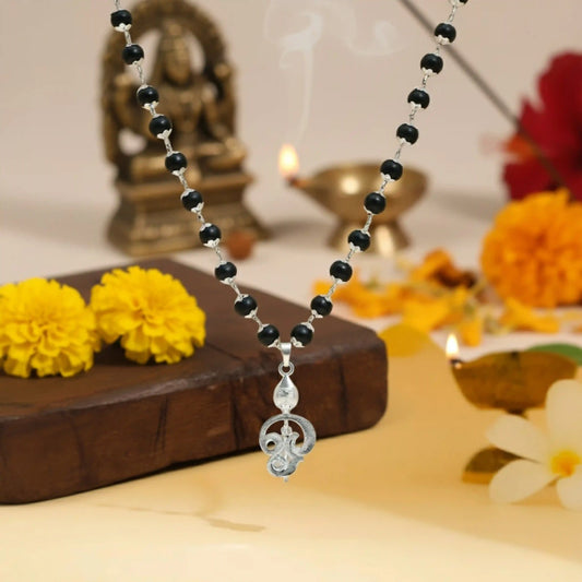 Silver Capped Karungali Malai - Lord Murugan Vel Pendant